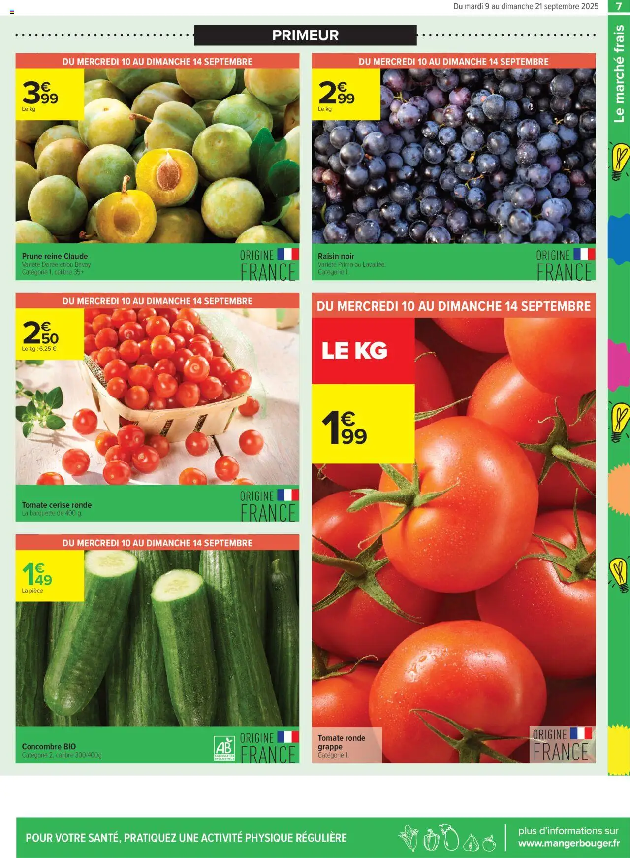  | Page: 7 | Produits: Concombre, Prune, Raisin, Tomate cerise