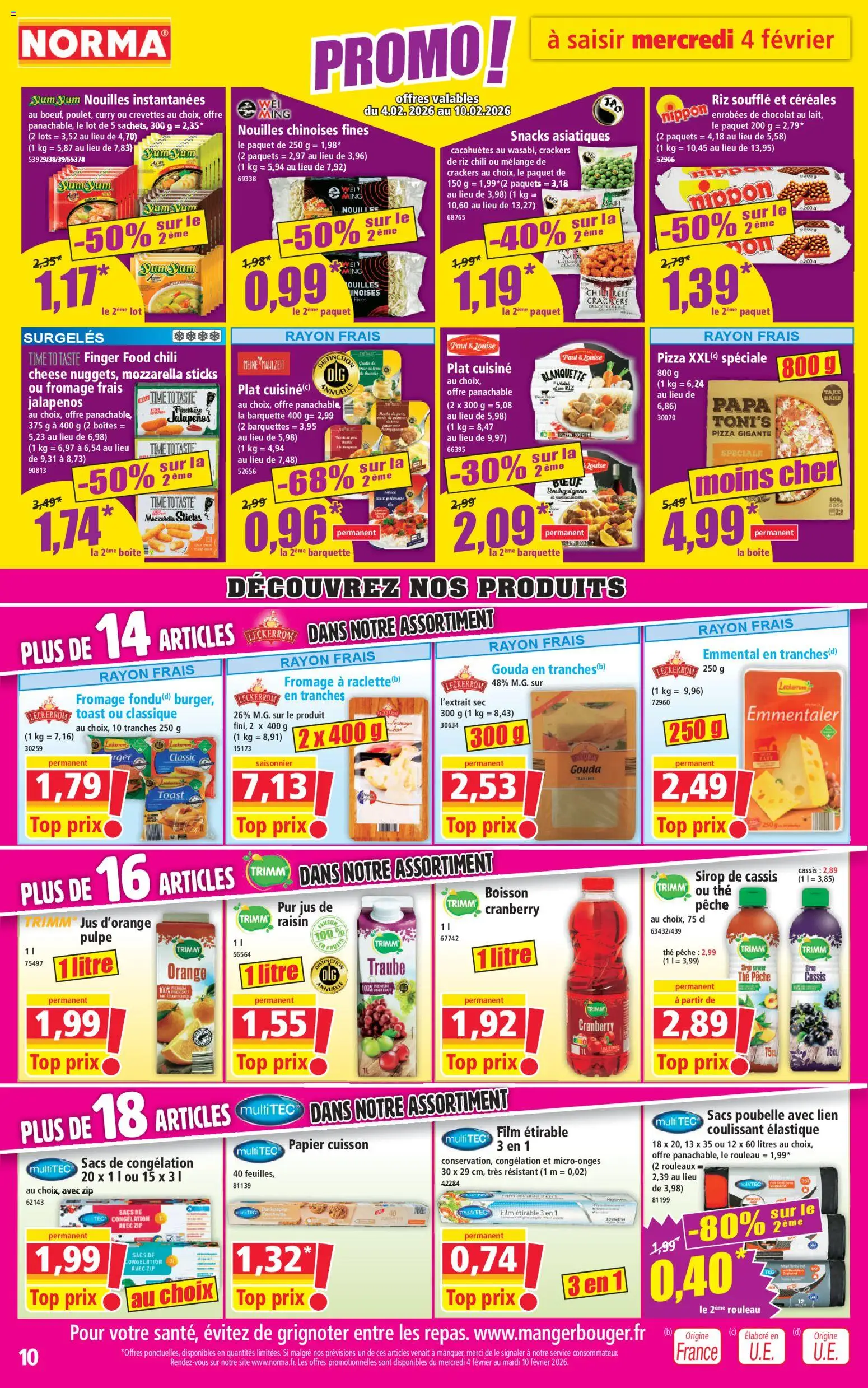 {H1} | Page: 10 | Produits: Nouilles instantanées, Curry, Chocolat, Sacs poubelle