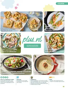 Bladerdeeghapjes met asperges en gerookte zalm, Bladerdeeghapjes met asperges en gerookte zalm - Voorbeeld van een folder van Plus, geldig van 22.03.2026 | Pagina: 91