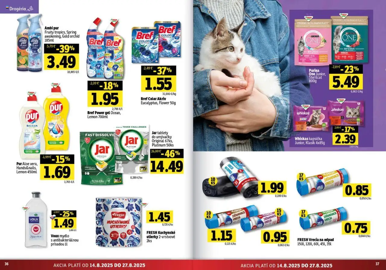 Fresh Východné Slovensko │ platný od 14.08.2025 | Strana: 19 | Produkty: Mydlo, Whiskas, Jar