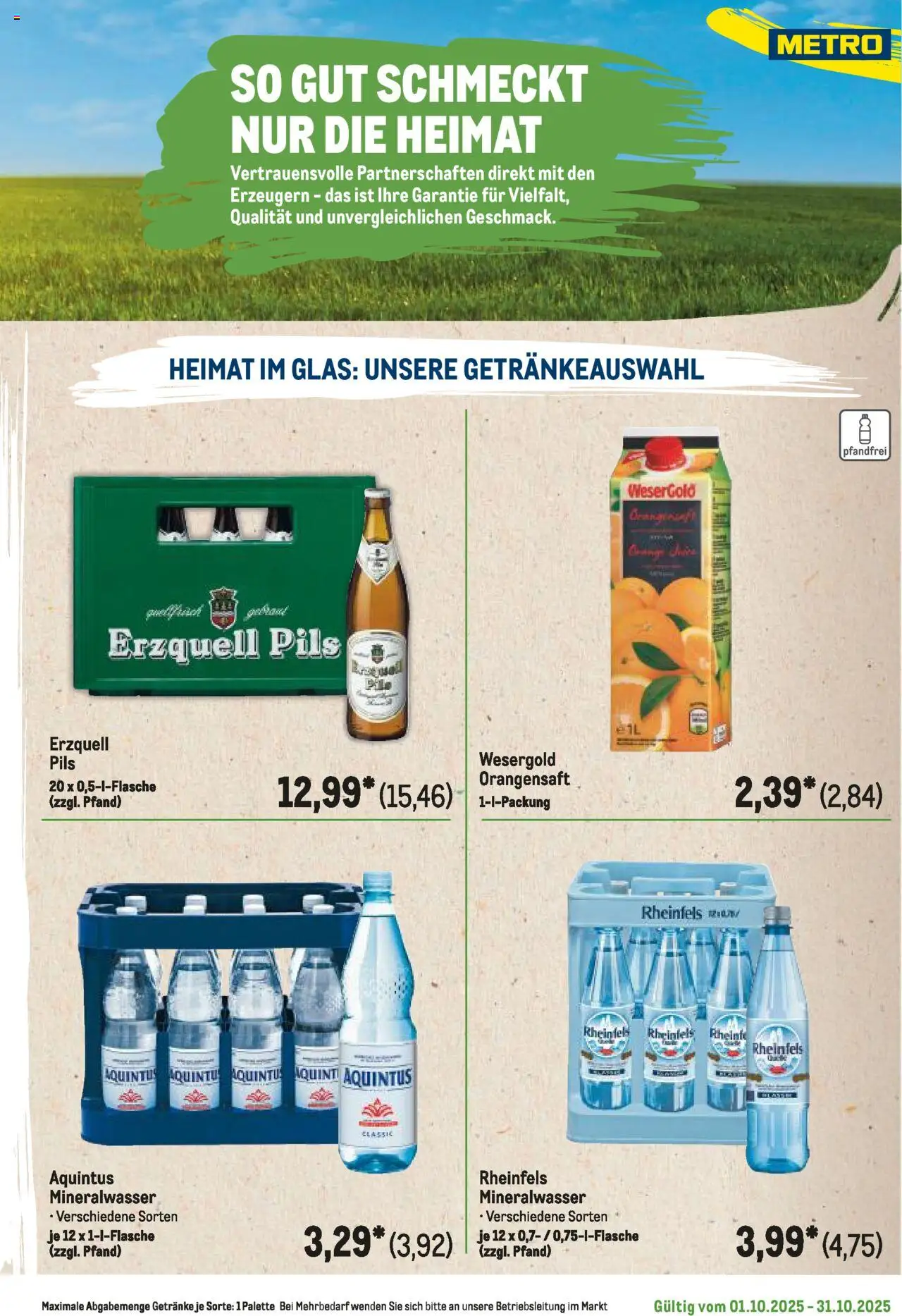 Metro Regionaler Flyer – gültig ab 01.10.2025 | Seite: 9 | Produkte: Pils, Orangensaft, Mineralwasser
