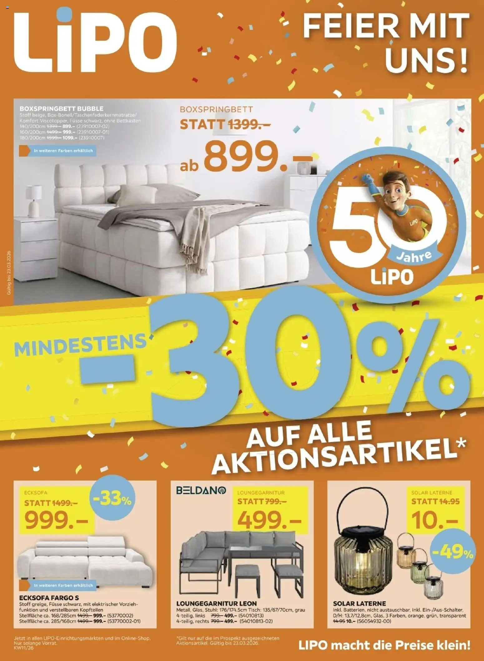 Lipo aktionen – gültig ab 10.03.2026 | Seite: 1 | Produkte: Tisch, Stuhl, Boxspringbett, Ecksofa