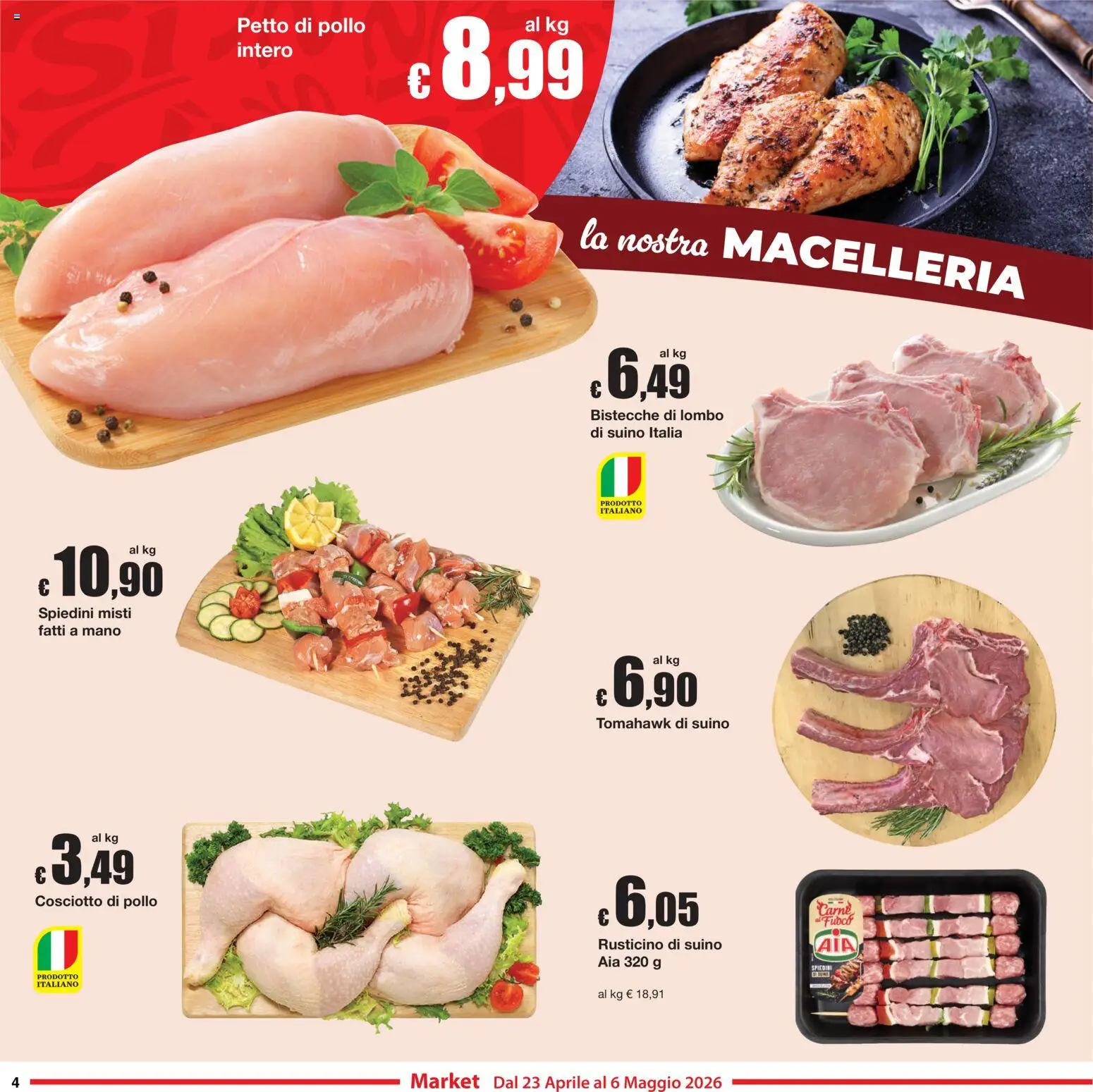 Volantino Sì con Te del 23.04.2026 | Pagina: 4 | Prodotti: Petto di Pollo, Pollo, Suino, Spiedini