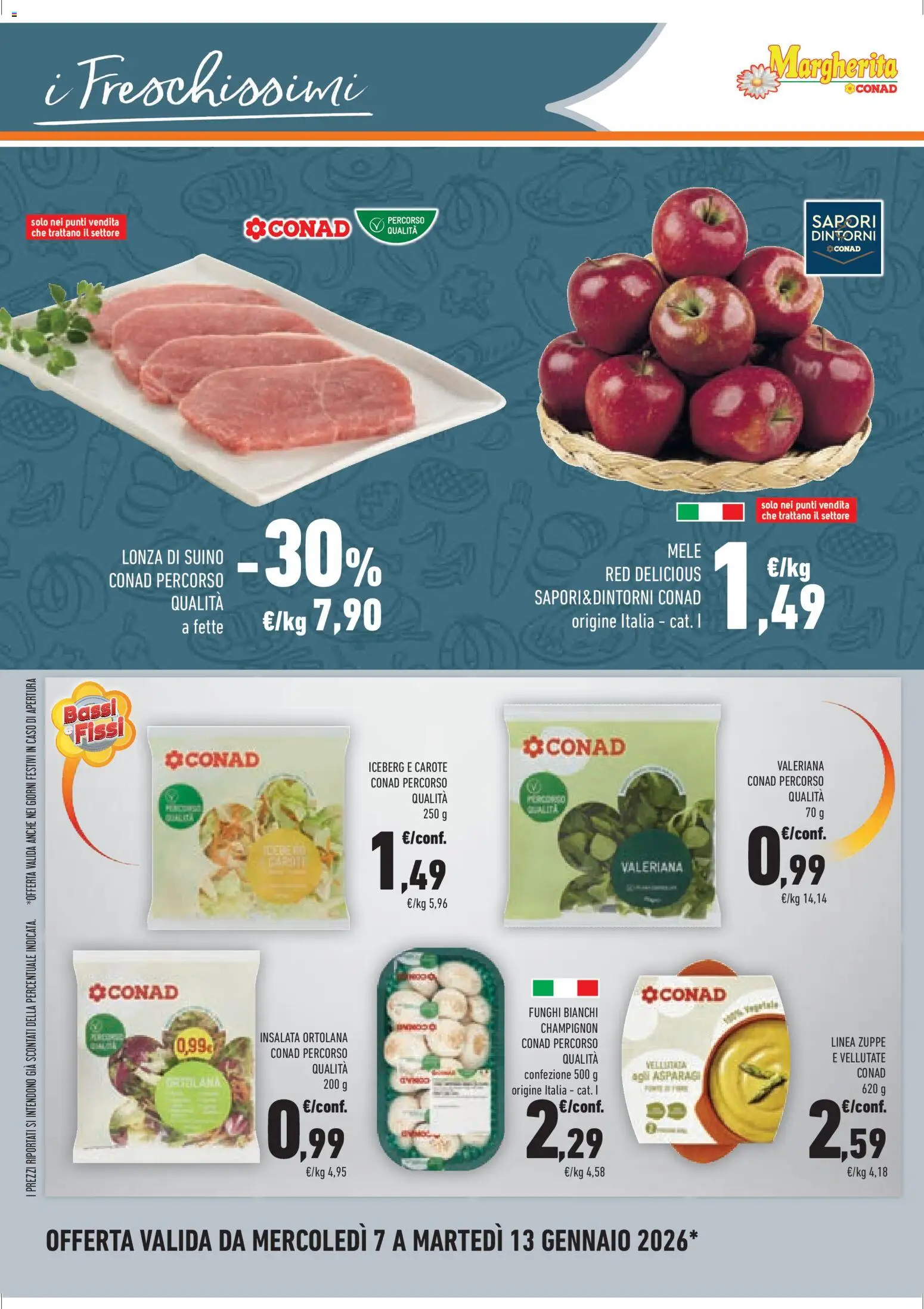 Volantino Conad del 07.01.2026 | Pagina: 12 | Prodotti: Mele, Insalata, Suino, Funghi