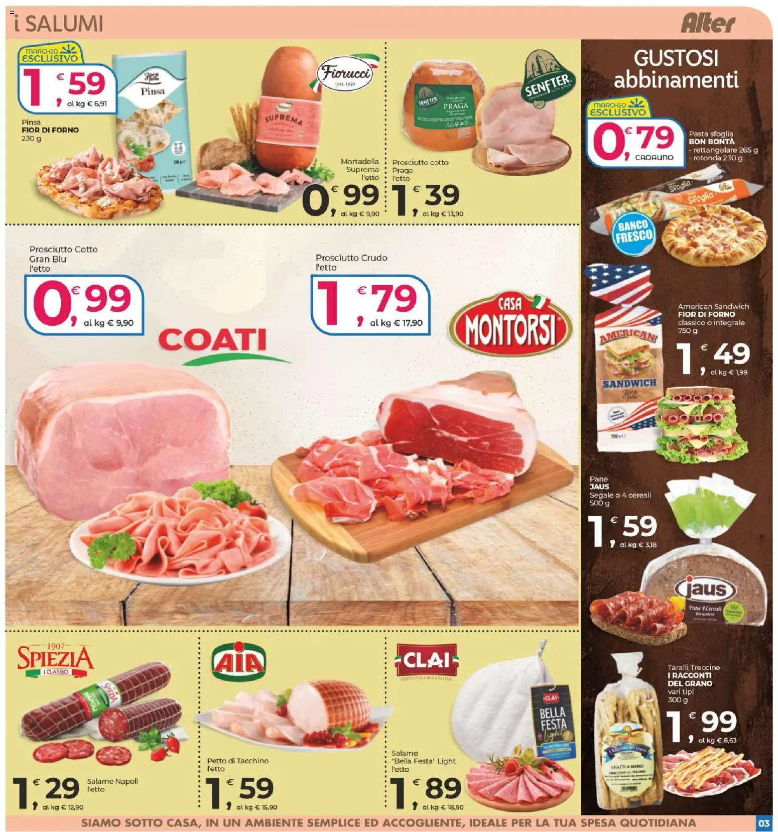 Volantino Alter Discount del 18.02.2026 | Pagina: 3 | Prodotti: Salame, Prosciutto, Pasta, Taralli