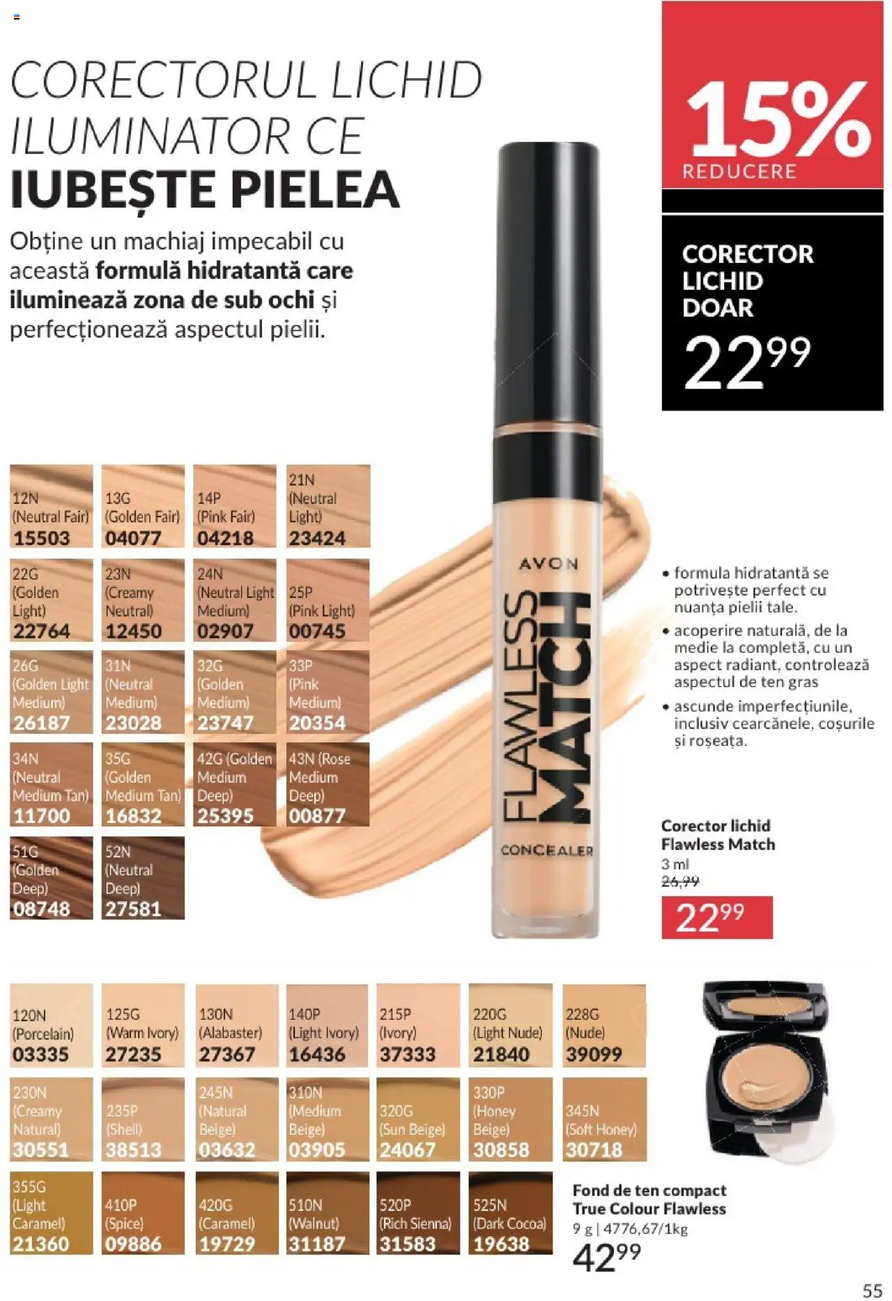 Catalog Avon - 08 2025 – valabil de la 01.08.2025 | Pagină: 55 | Produse: Fond de ten, Machiaj, Concealer, Iluminator