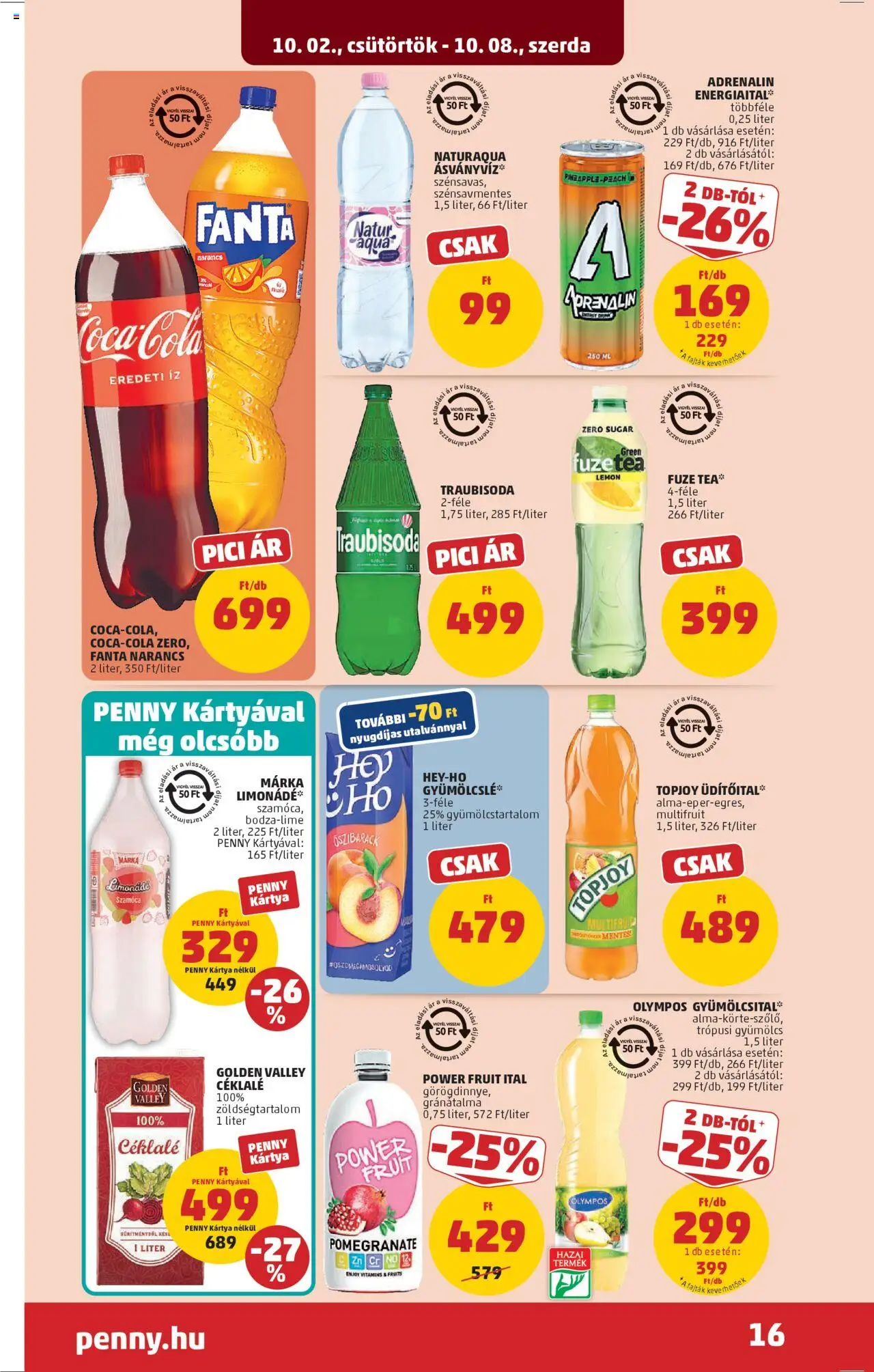 PENNY akciós ujság - amely érvényes a következő dátumtól: 02.10.2025 | Oldal: 21 | Termékek: Őszibarack, Energiaital, Limonádé, Narancs