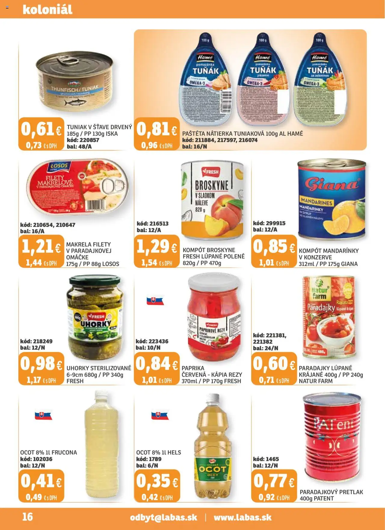 Nové Labaš akcie – leták je platný od 05.09.2025 | Strana: 16 | Produkty: Paradajky, Losos, Broskyne, Uhorky