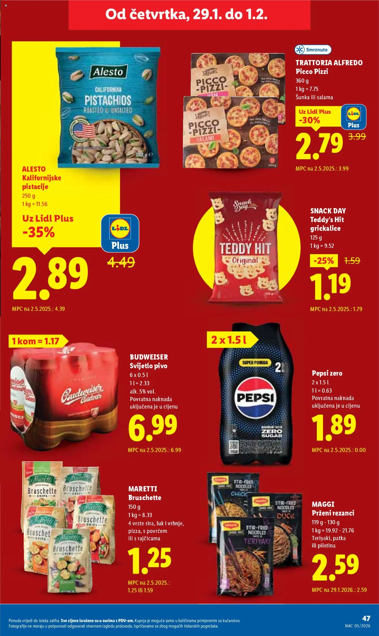 Lidl katalog | vrijedi od 26.01.2026 | Stranica: 47 | Proizvodi: Salama, Pizza, Piletina, Rezanci