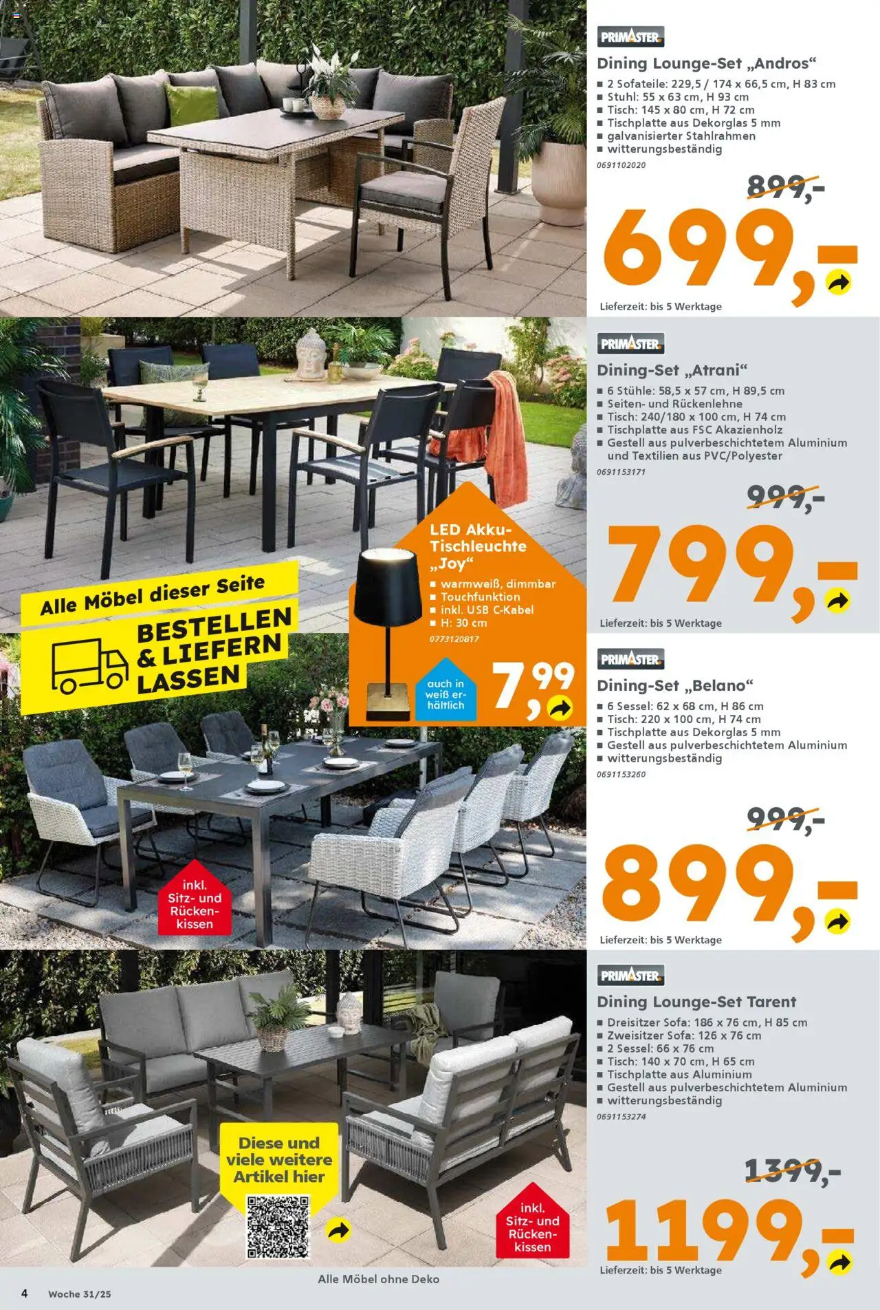 Globus Baumarkt Prospekt 	 - gültig ab dem 28.07.2025 | Seite: 4 | Produkte: USB, Kissen, Sessel, Tisch