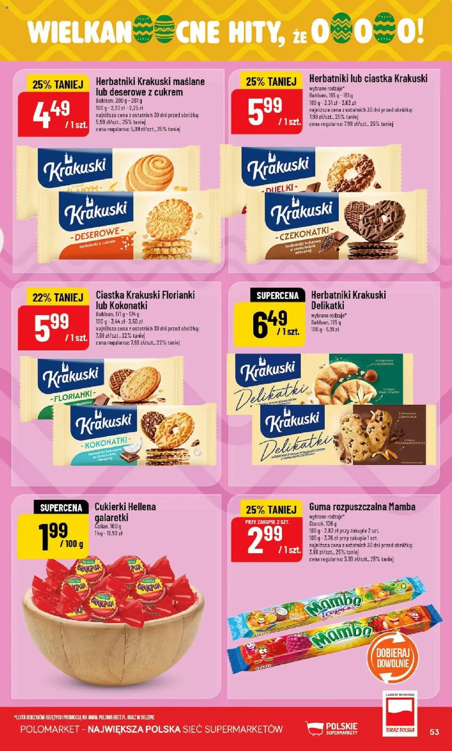 POLOmarket gazetka od 01.04.2026 | Strona: 53 | Produkty: Galaretki, Herbatniki, Cukierki, Ciastka