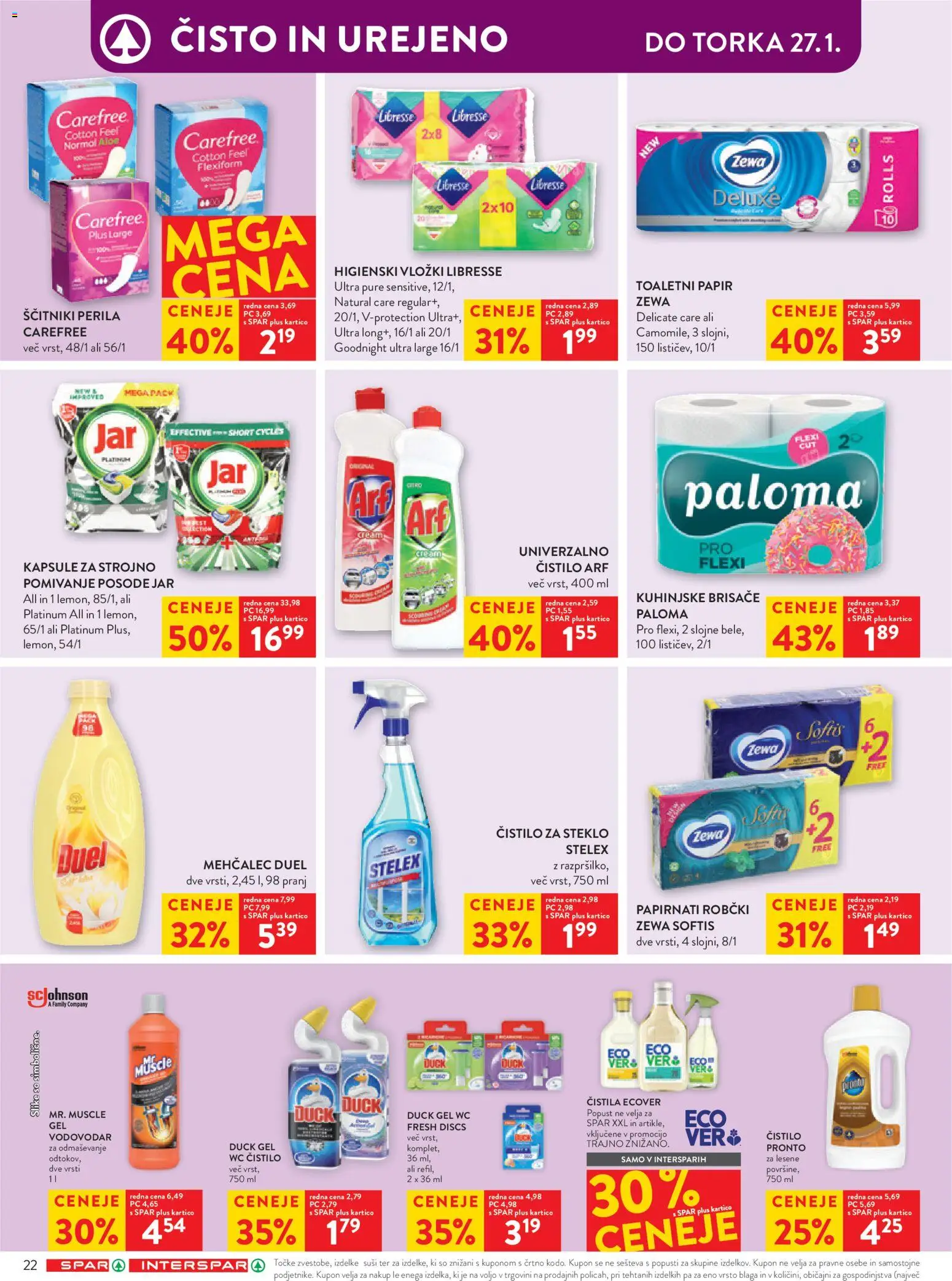 Novi Spar katalog ponudbe – veljaven od 21.01.2026 | Stran: 28 | Izdelki: Mehčalec, Toaletni papir, Suši, Ščitniki