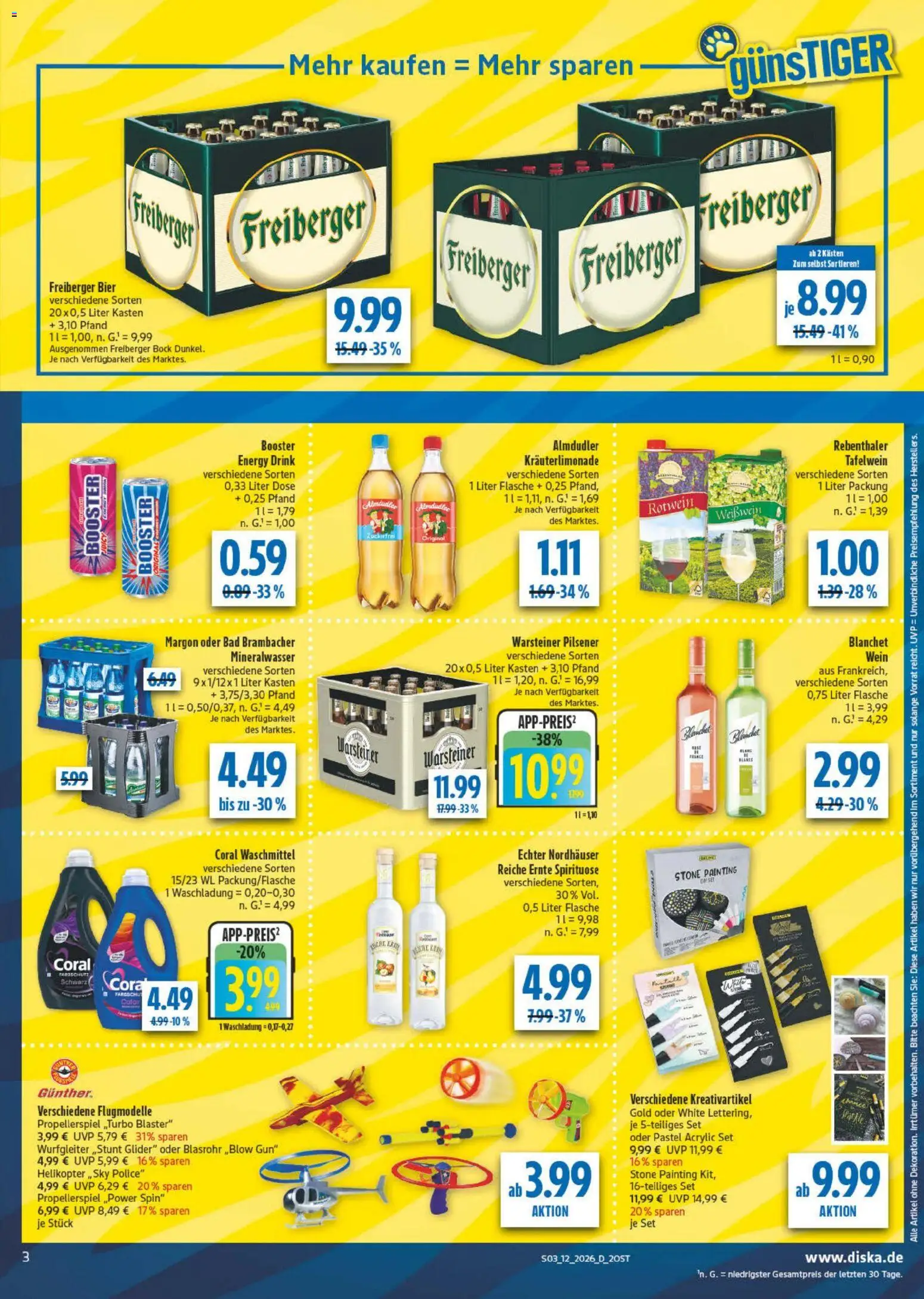 Diska Prospekt 	 – gültig ab 16.03.2026 | Seite: 3 | Produkte: Coral, Weißwein, Coral waschmittel, Warsteiner