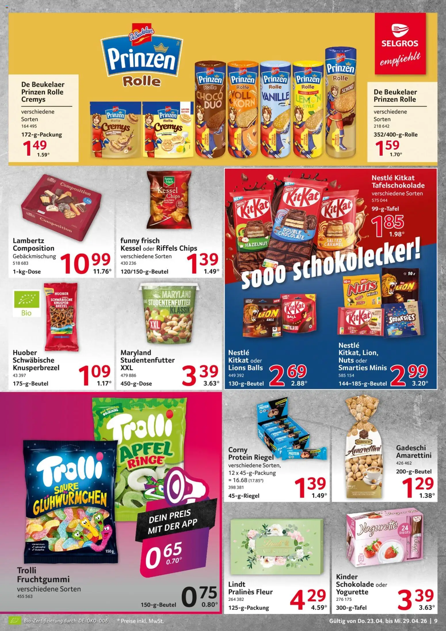Selgros Prospekt 	 – gültig ab 23.04.2026 | Seite: 9 | Produkte: Yogurette, Smarties, Lindt, Chips