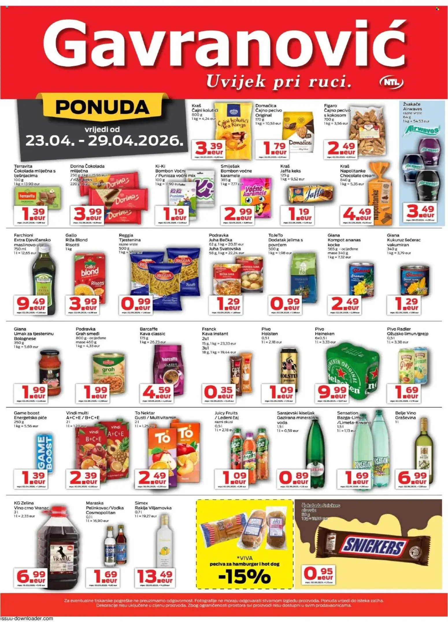 Gavranović katalog | vrijedi od 23.04.2026 | Stranica: 1 | Proizvodi: Ulje, Ožujsko, Napolitanke, Rakija