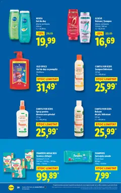 Ofertele Lidl valabile de la 23.02.2026 | Pagină: 26 | Produse: Șampon, Balsam, Șervețele umede, Scutece