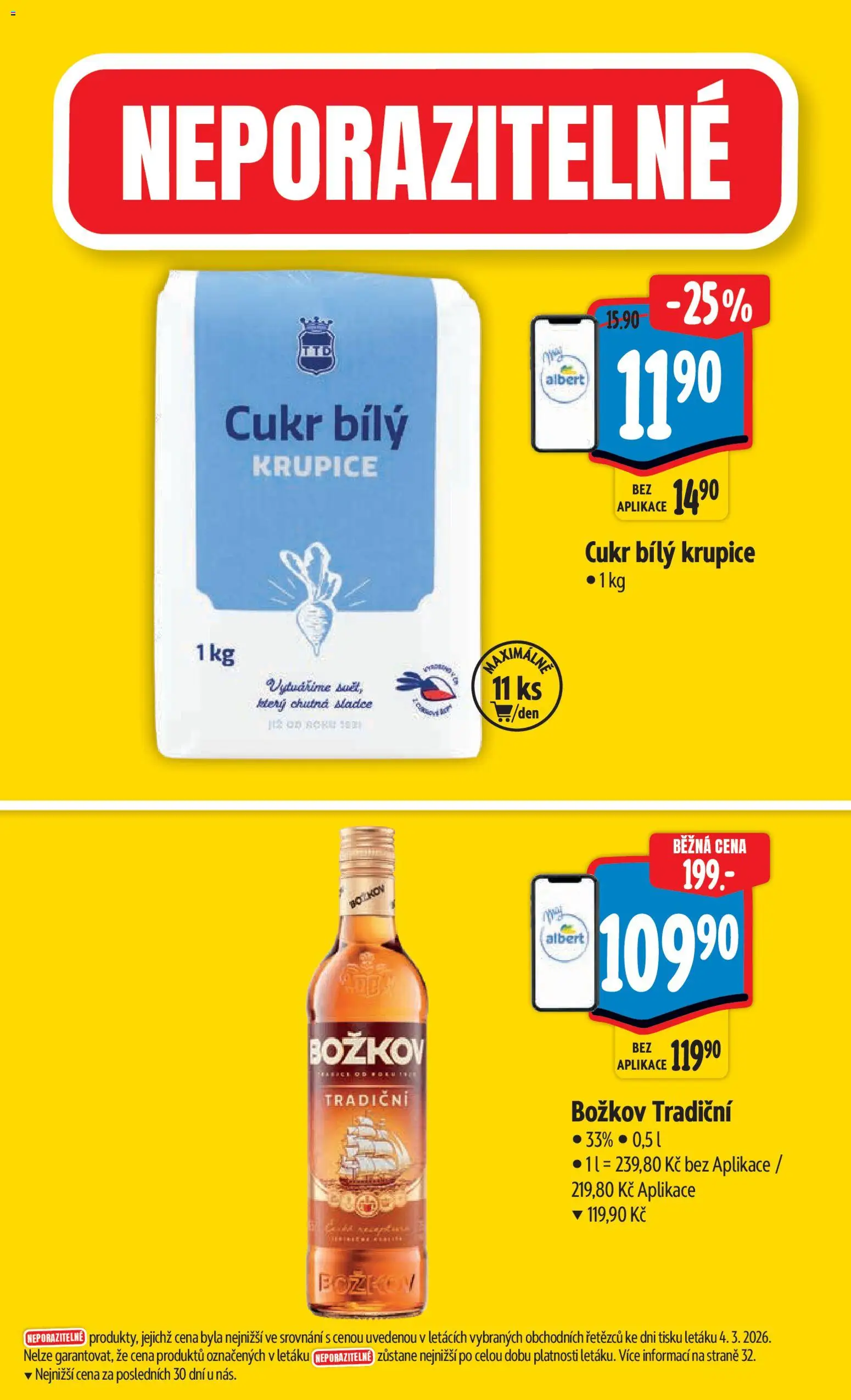Albert leták - Hypermarket od 11.03.2026 | Strana: 4 | Produkty: Krupice, Cukr, Božkov
