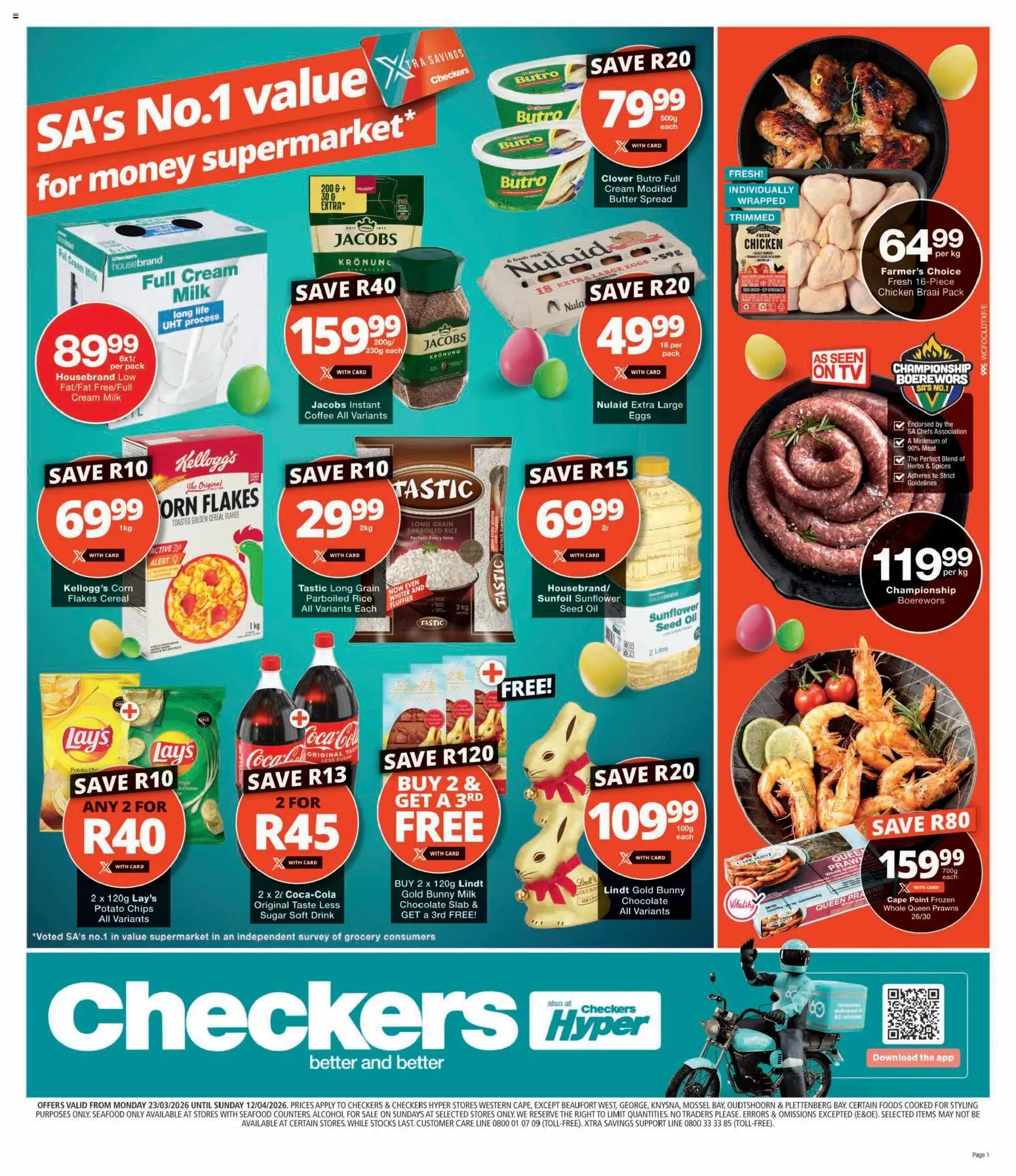 New Checkers catalogue – valid from 23.03.2026 | Page: 1 | Products: Corn, Oil, Coffee, Chocolate