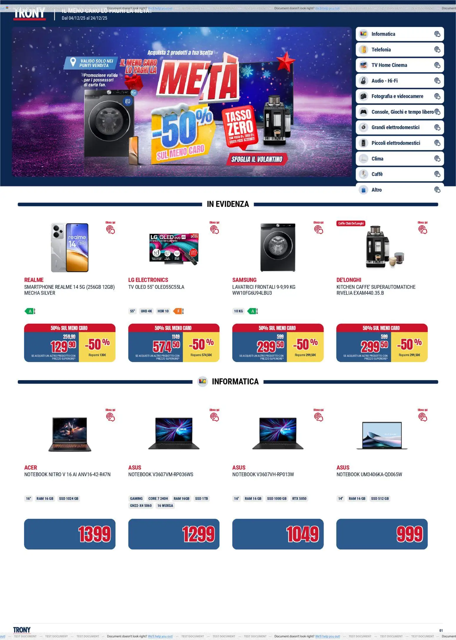 Volantino Trony del 04.12.2025 | Pagina: 1 | Prodotti: Notebook, Caffè, Smartphone, TV