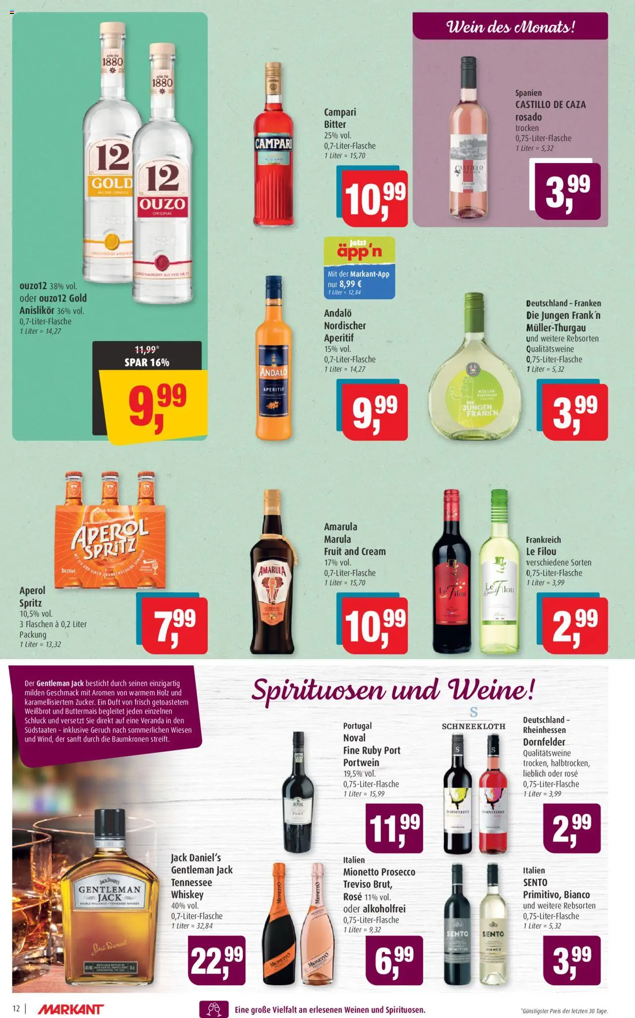Markant Prospekt 	 - gültig ab dem 11.08.2025 | Seite: 12 | Produkte: Le filou, Ouzo, Aperol, Wein