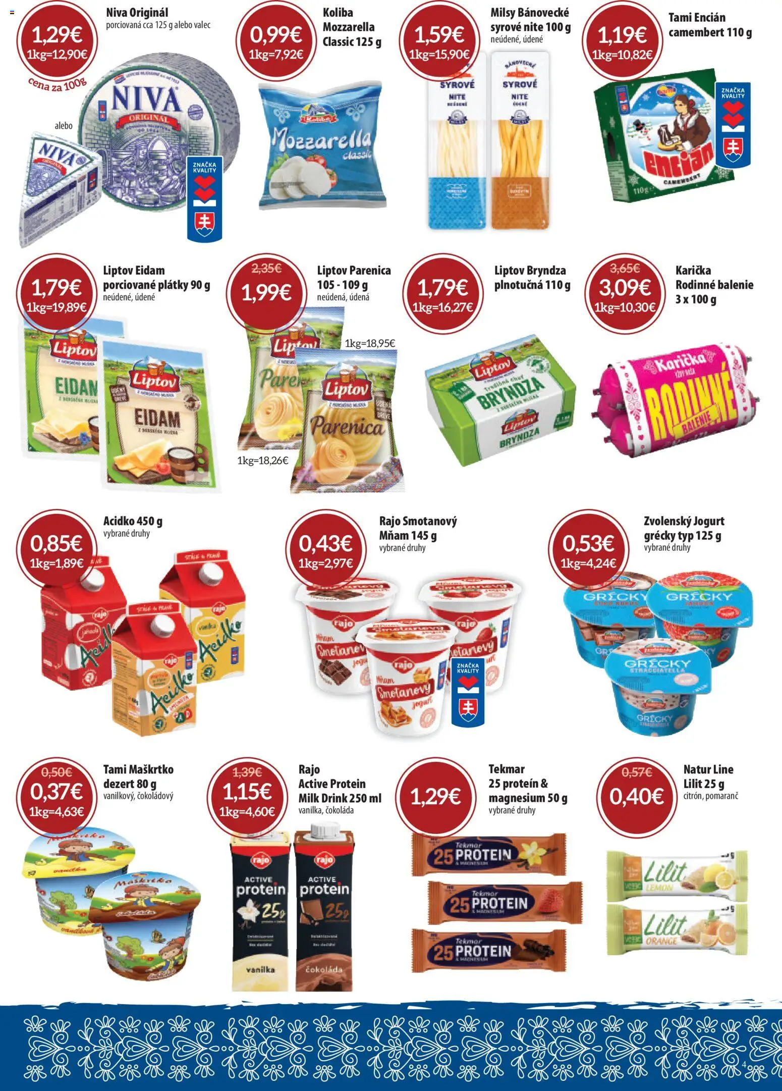 Nové Nitrazdroj akcie – leták je platný od 05.02.2026 | Strana: 4 | Produkty: Jogurt, Eidam, Bryndza, Encián