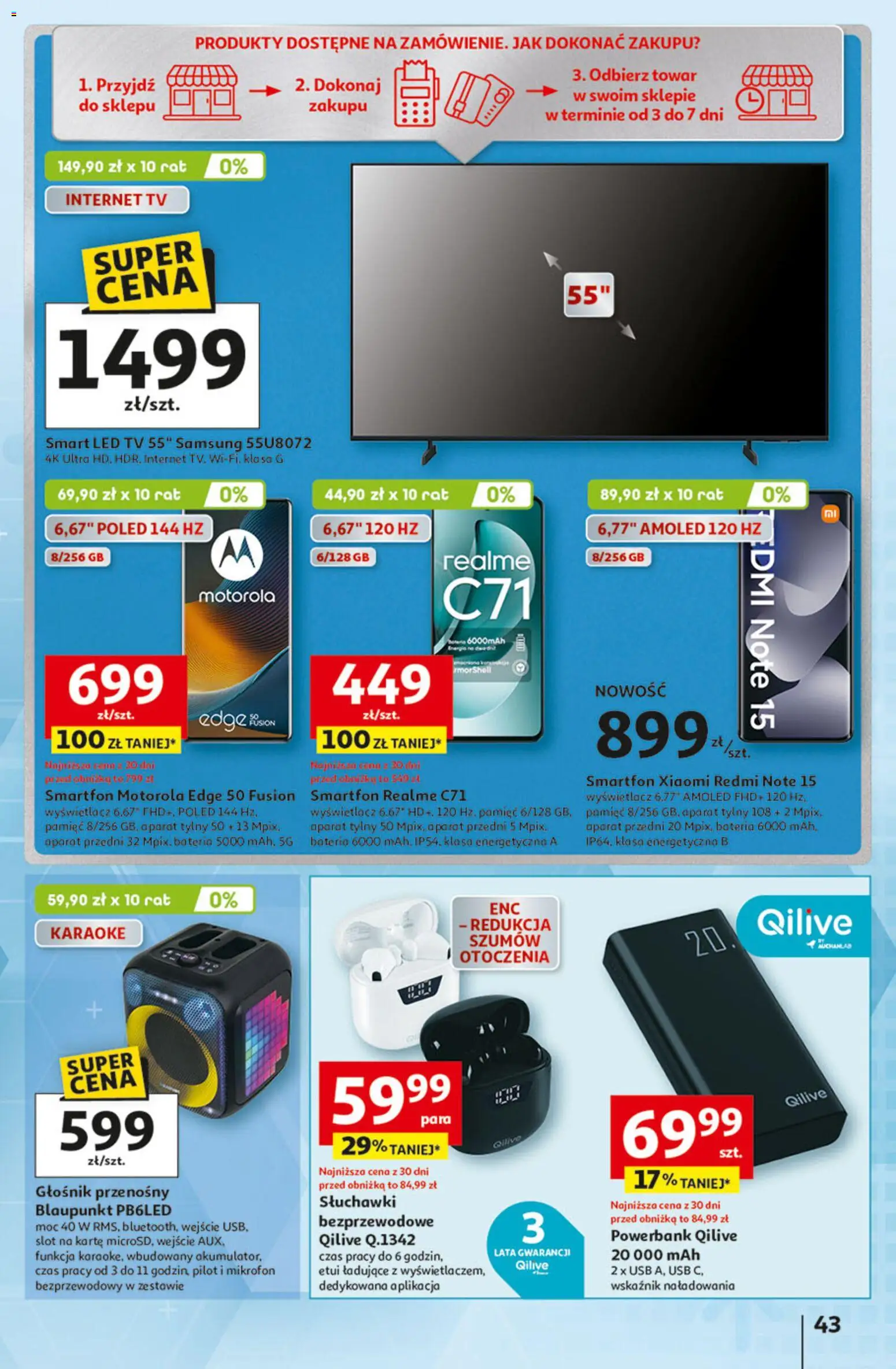 Auchan Gazetka - 30 Lat Hipermarket od 22.01.2026 | Strona: 43 | Produkty: Smartfon, Mikrofon, Głośnik, Bateria
