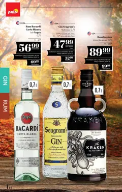 Pogląd oferty "POLOmarket Katalog - Alkoholi" - ważna od 26.09.2025 | Strona: 14 | Produkty: Gin Seagram's, Rum Bacardi, Rum, Gin