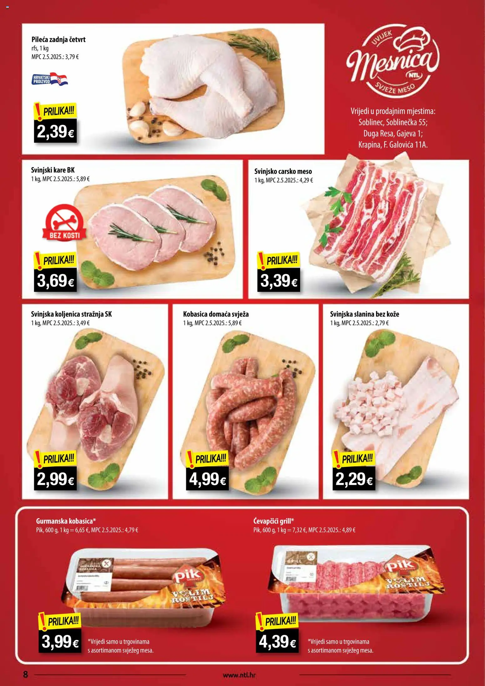 NTL katalog | vrijedi od 26.11.2025 | Stranica: 8 | Proizvodi: Svinjski kare, Meso, Slanina, Ćevapčići