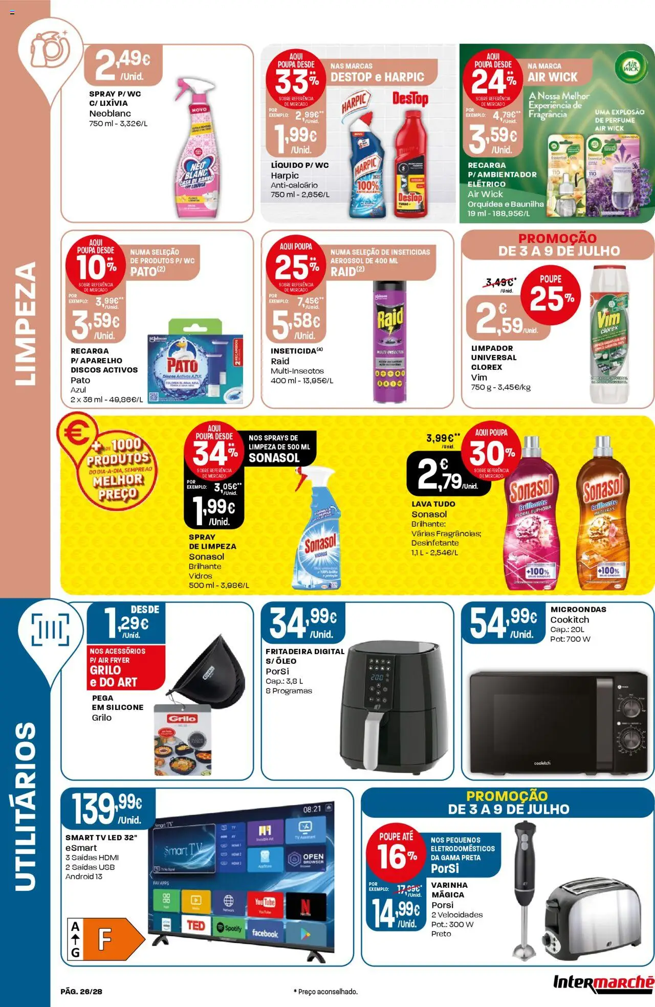 Intermarché folheto │ válido de 03.07.2025 | Página: 26 | Produtos: Air fryer, Tv led, Madeiras, Microondas