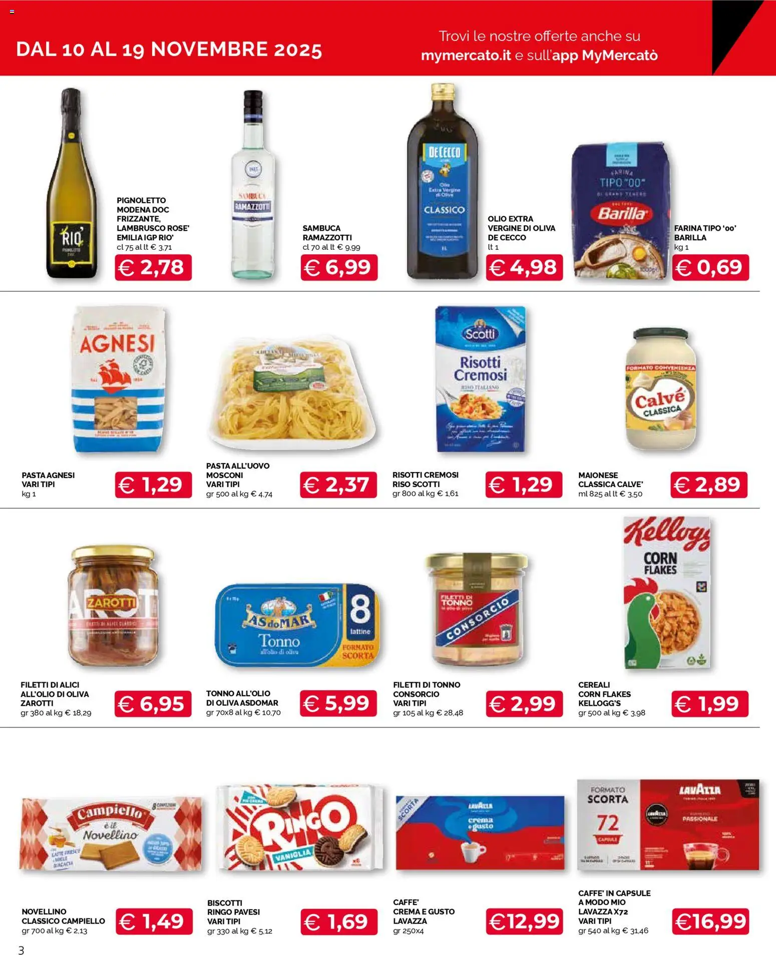 Volantino Mercatò del 10.11.2025 | Pagina: 3 | Prodotti: Crema, Riso, Farina, Lavazza