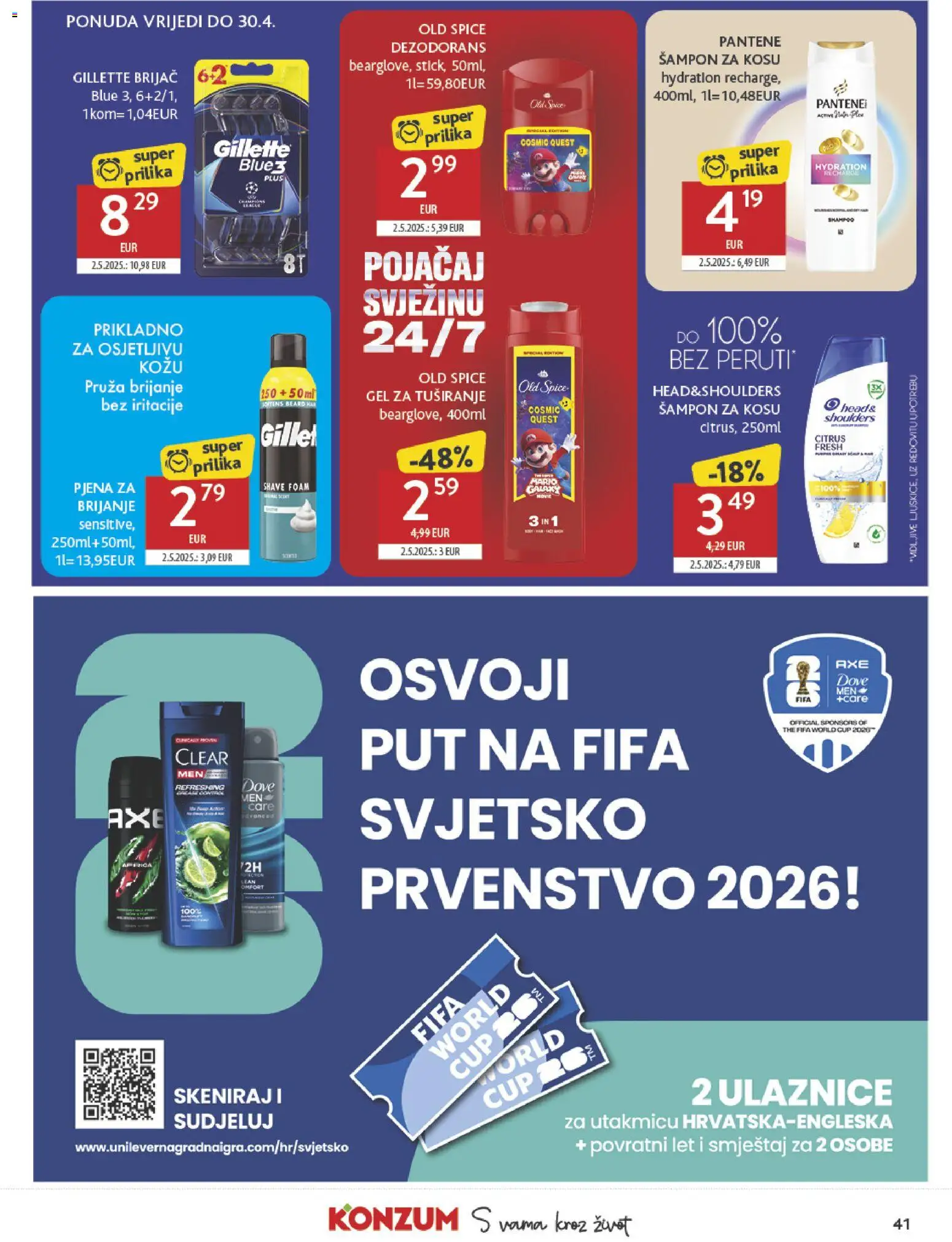 Konzum katalog | vrijedi od 08.04.2026 | Stranica: 41 | Proizvodi: Šampon, Brijač, Pjena za brijanje, Gel za tuširanje