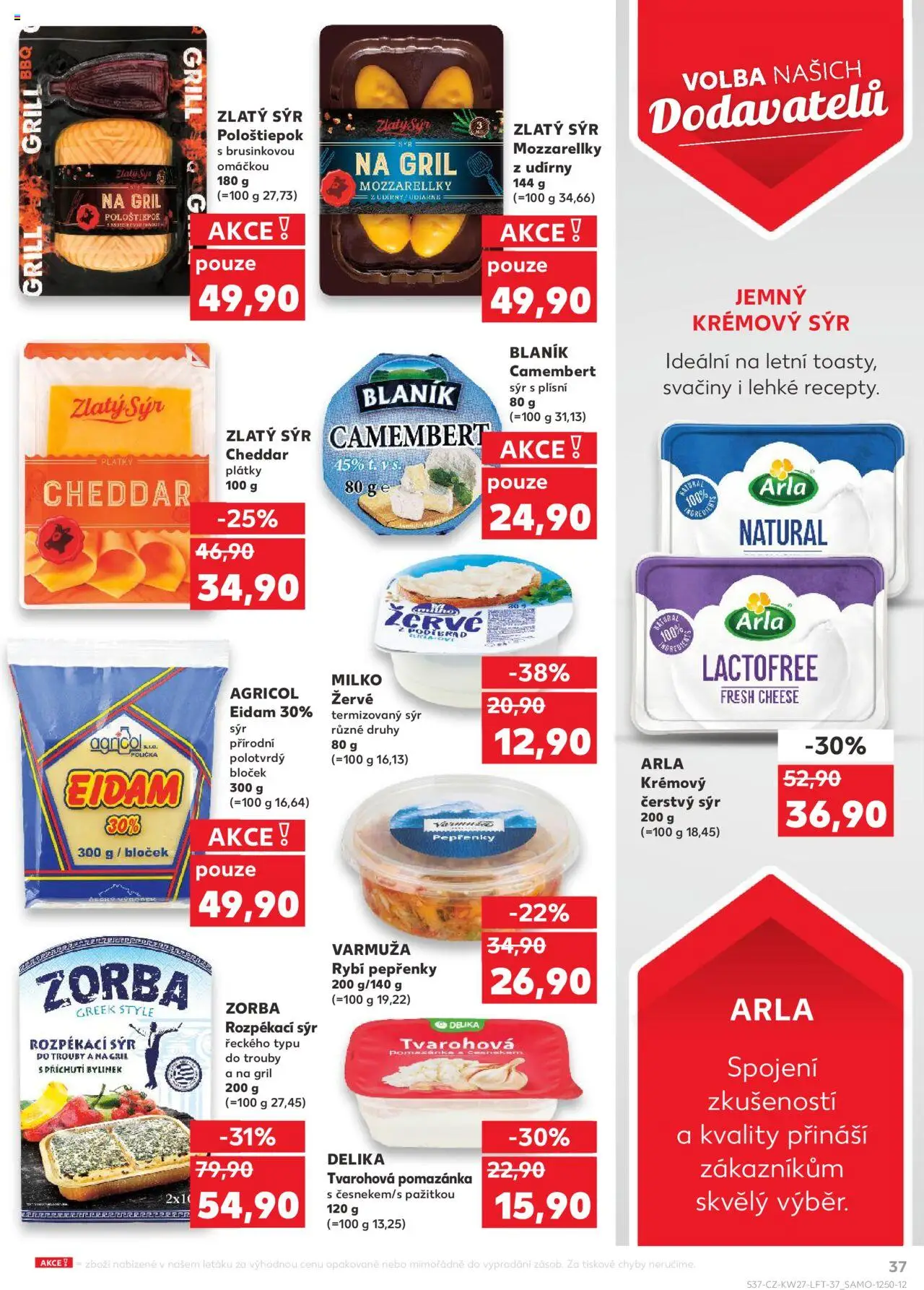 Kaufland leták od 02.07.2025 | Strana: 37 | Produkty: Pomazánka, Krémový sýr, Cheddar, Čerstvý sýr