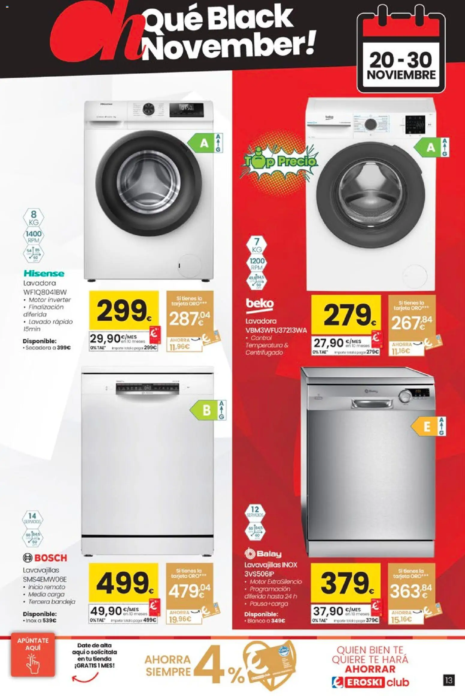 Eroski - Black Friday │ válido desde el 20.11.2025 | Página: 13 | Productos: Té, Lavadora, Secadora, Bandeja
