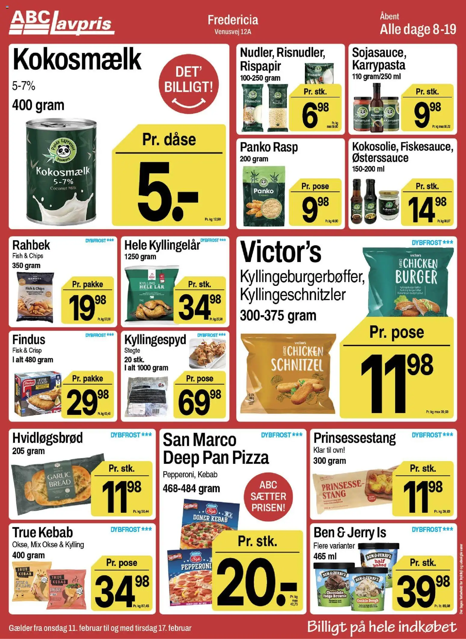 Abc Lavpris tilbudsavis – gyldig fra 11.02.2026 | Side: 7 | Produkter: Pizza, Fisk, Nudler, Kokosmælk
