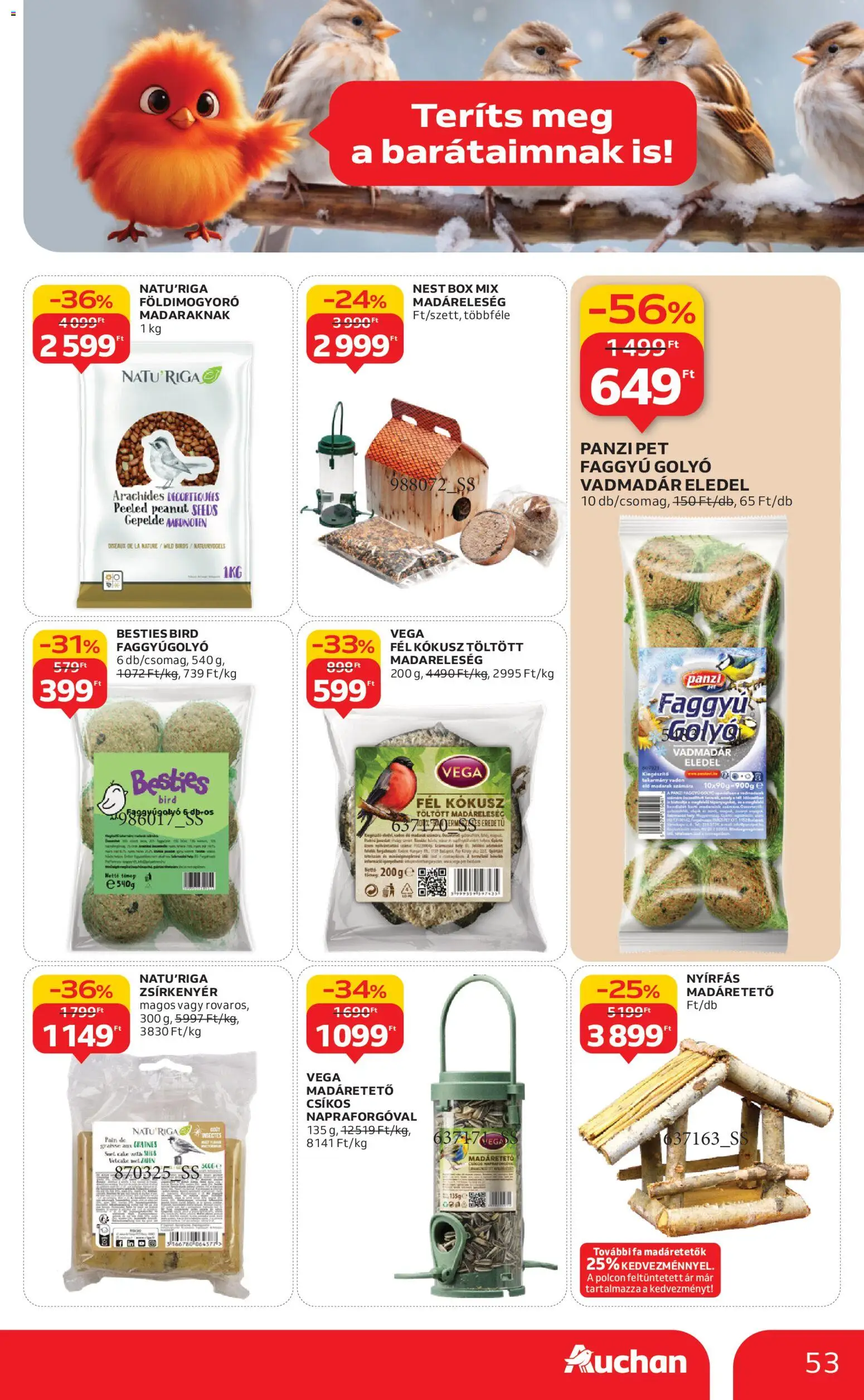 Auchan akciós ujság - amely érvényes a következő dátumtól: 20.11.2025 | Oldal: 53 | Termékek: Kokusz, Földimogyoró, Madáretető