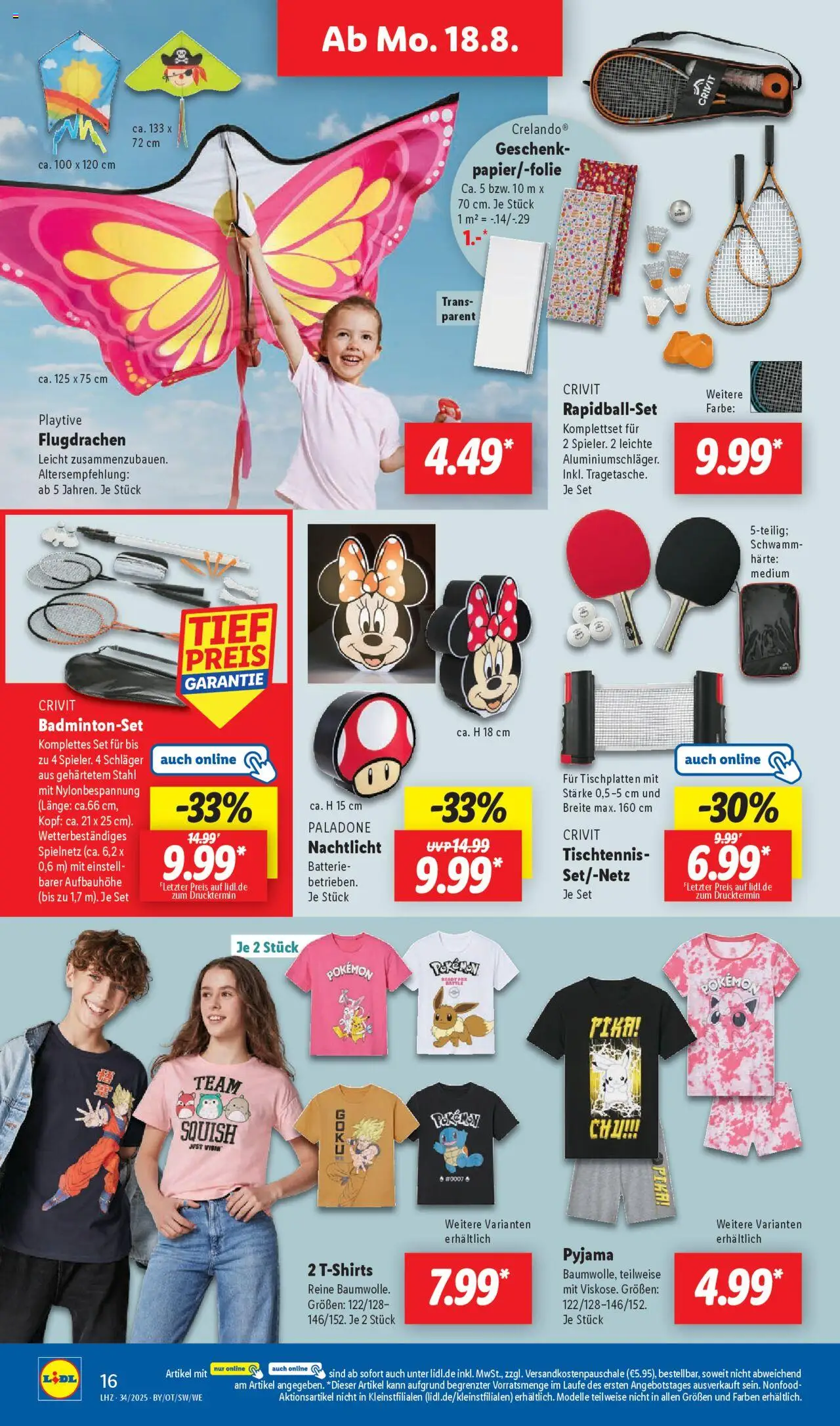 Lidl Prospekt Aarbergen	 - gültig ab dem 18.08.2025 | Seite: 26 | Produkte: Batterie, Nachtlicht, Badmintonset, Pyjama