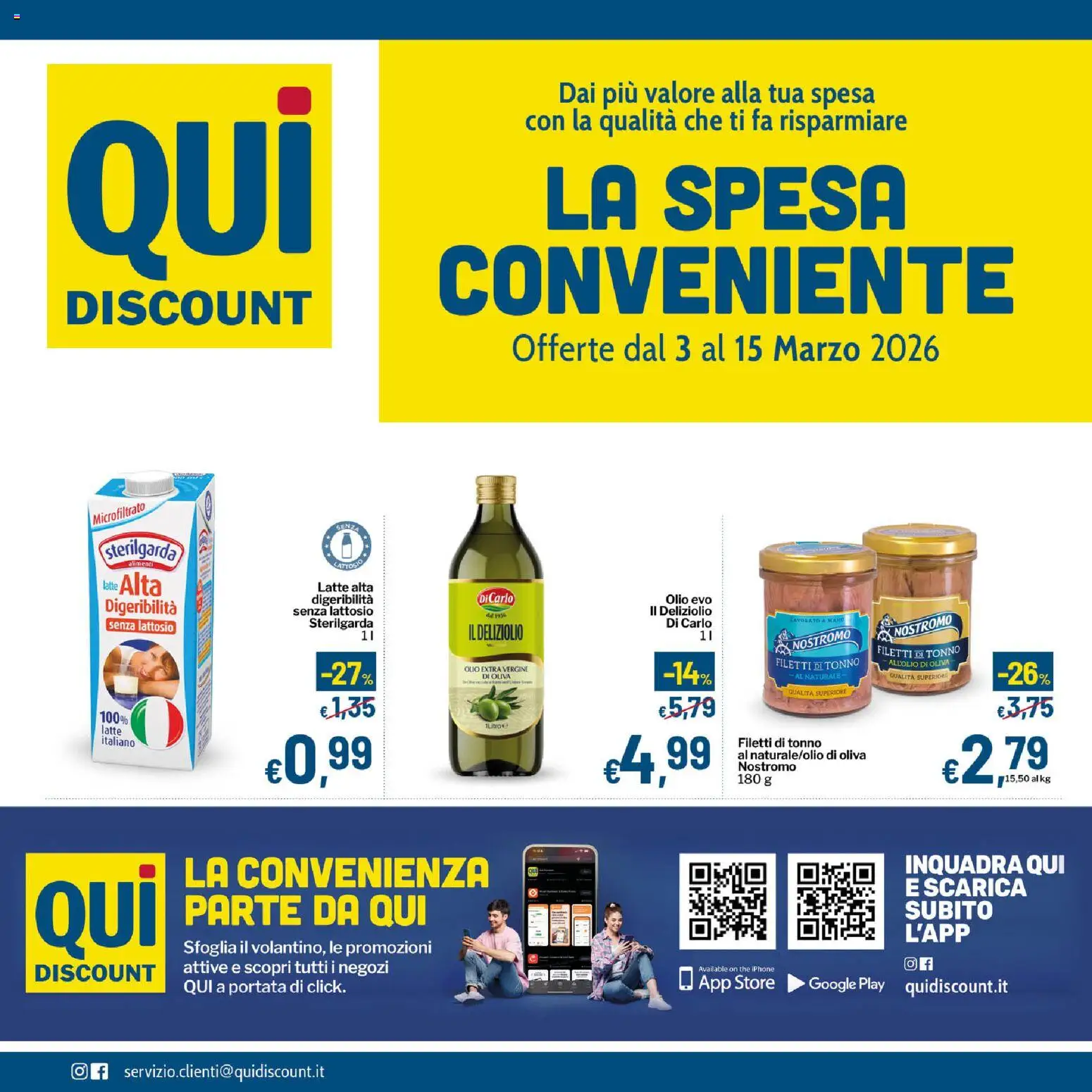Volantino Qui Discount del 03.03.2026 | Pagina: 1 | Prodotti: Iphone, The, Tonno, Olio extra vergine