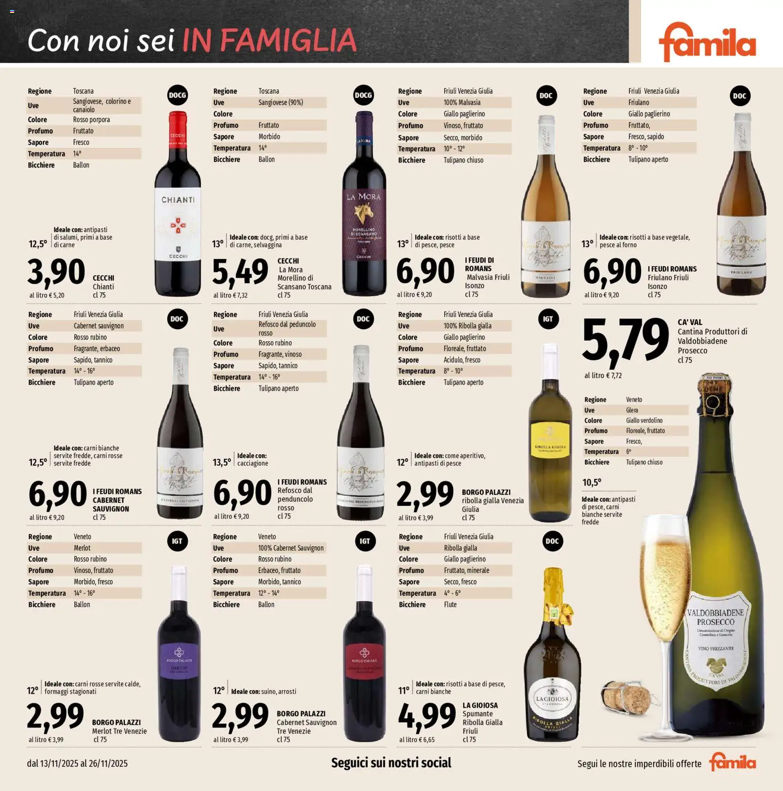 Volantino Famila del 13.11.2025 | Pagina: 23 | Prodotti: Prosecco, Vino, Forno, Profumo