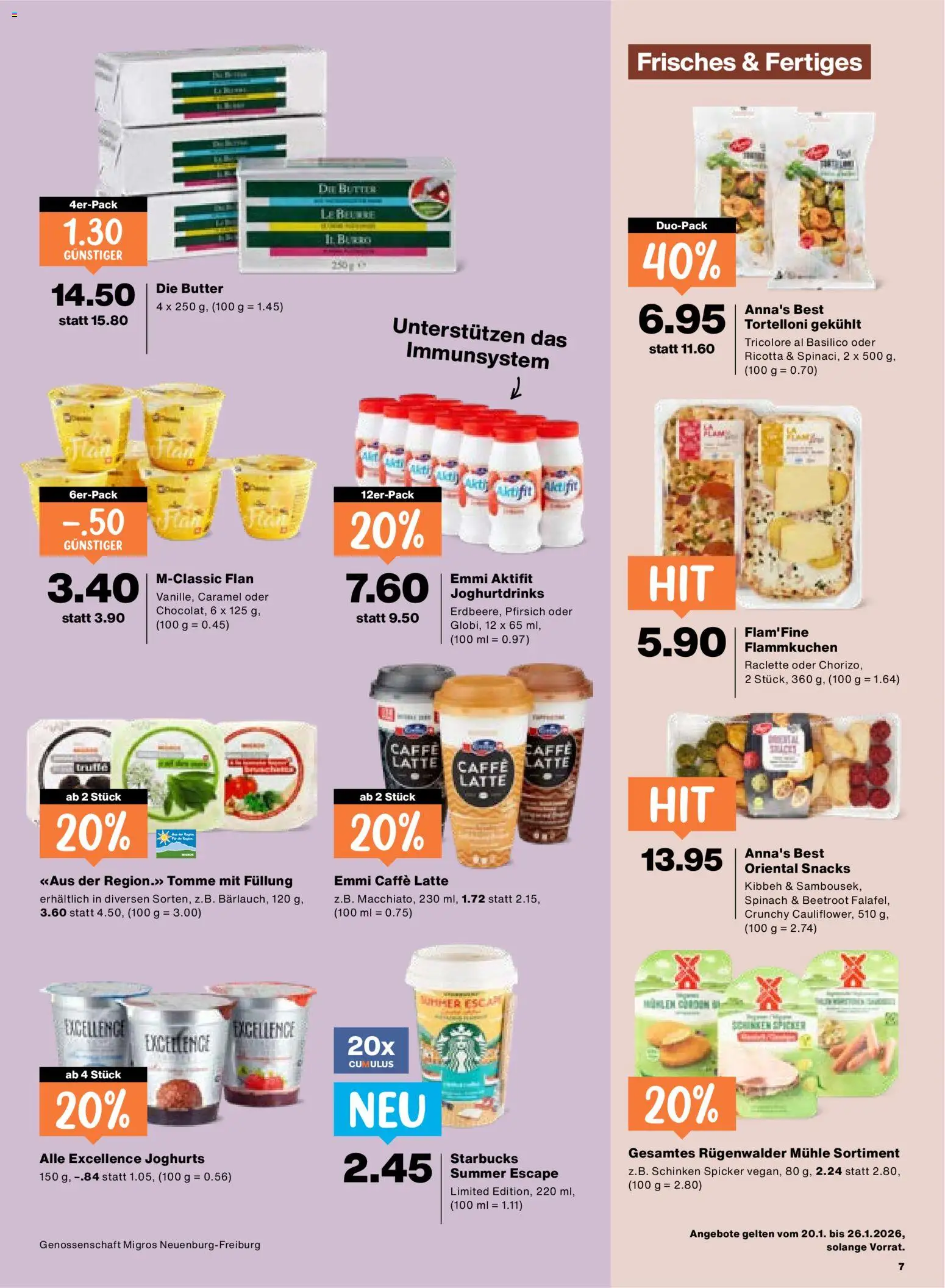 Migros Aktionen – gültig ab 20.01.2026 | Seite: 7 | Produkte: Butter, Schinken, Pfirsich, Raclette