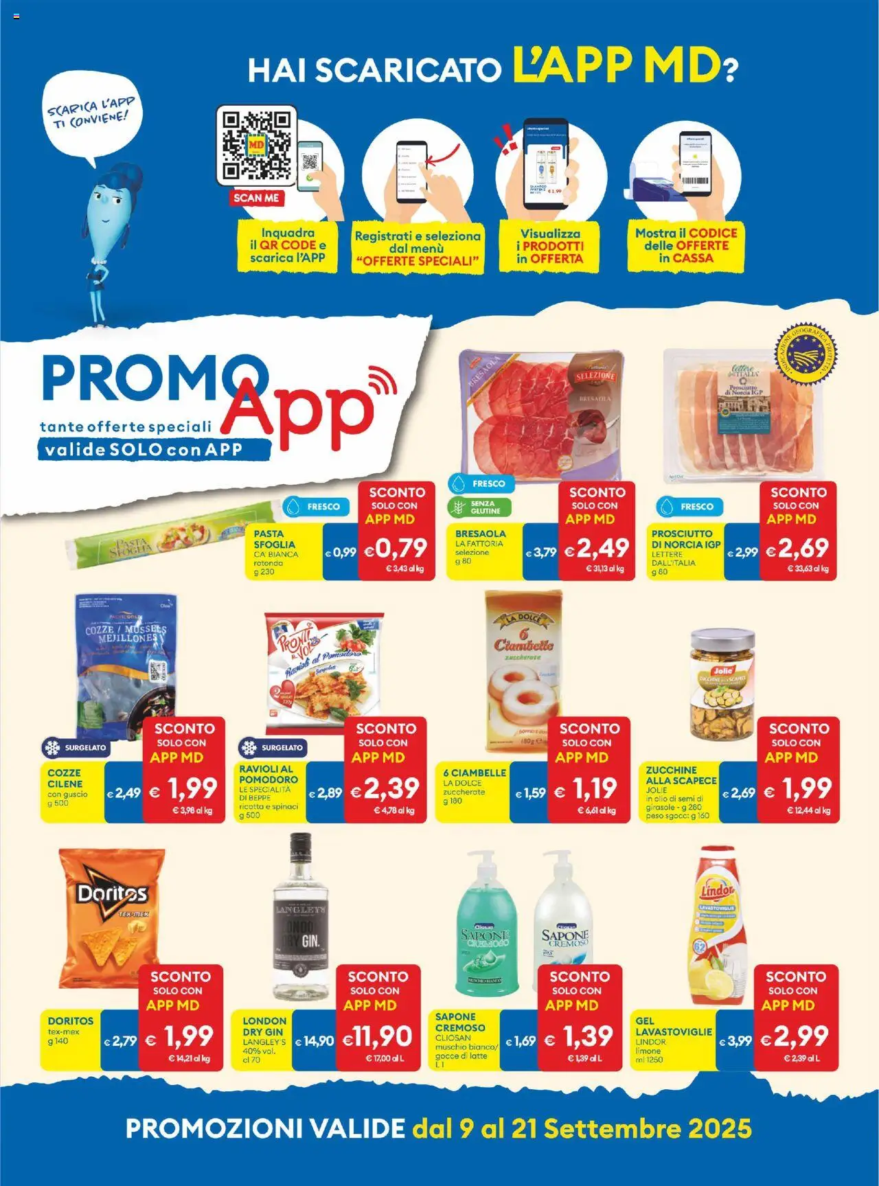 Volantino MD Discount del 09.09.2025 | Pagina: 9 | Prodotti: Cozze, Prosciutto, Spinaci, Ricotta