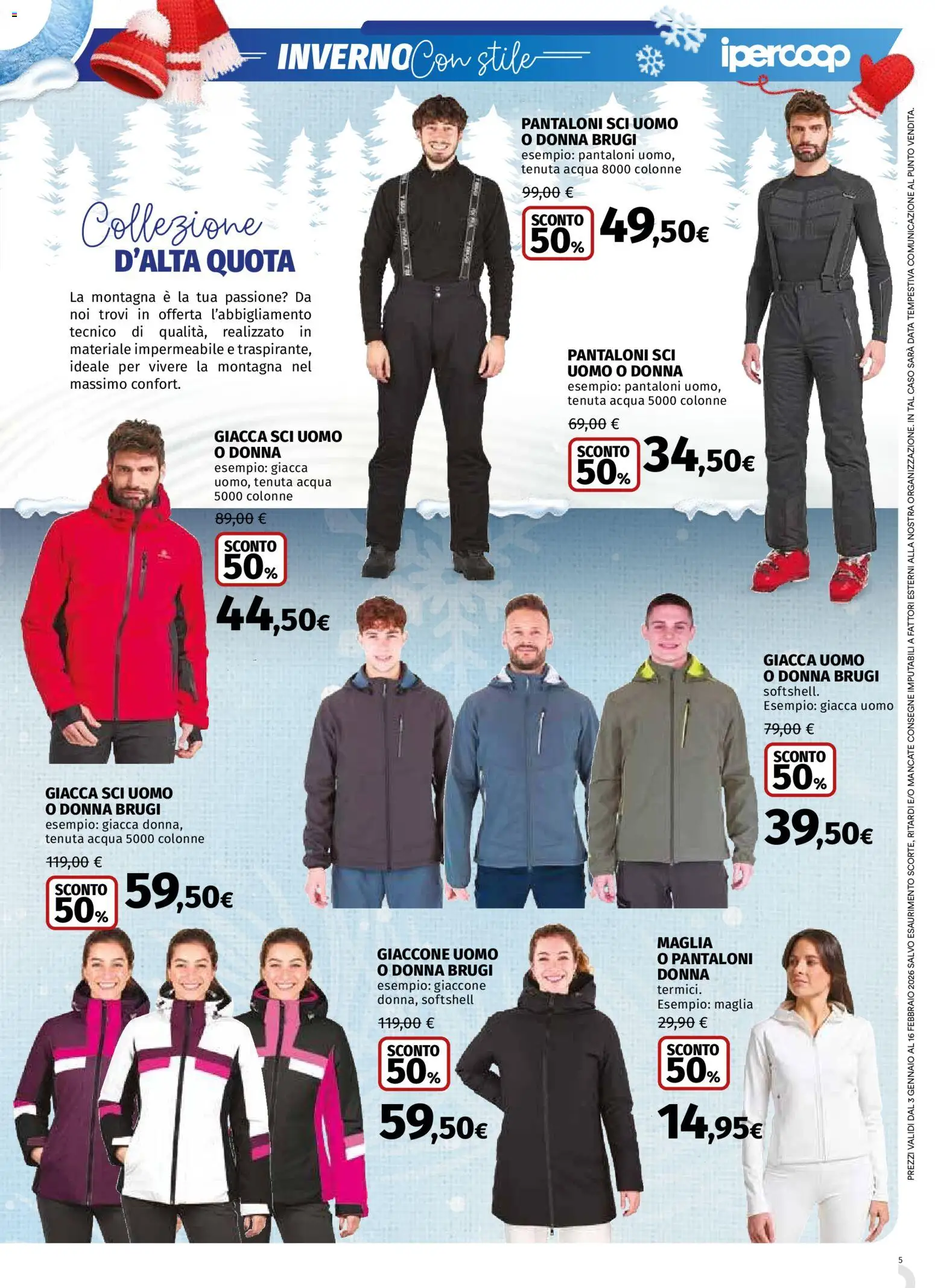 Volantino Ipercoop del 03.01.2026 | Pagina: 5 | Prodotti: Giacca, Pantaloni, Acqua, Data