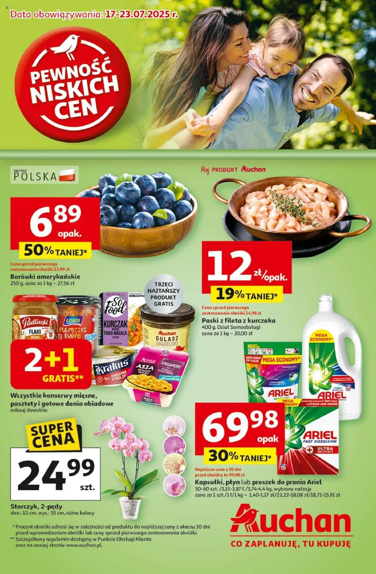 Auchan Gazetka - Pewność niskich cen Hipermarket od 17.07.2025 | Strona: 1 | Produkty: Kurczak, Tikka masala, Ariel, Proszek do prania