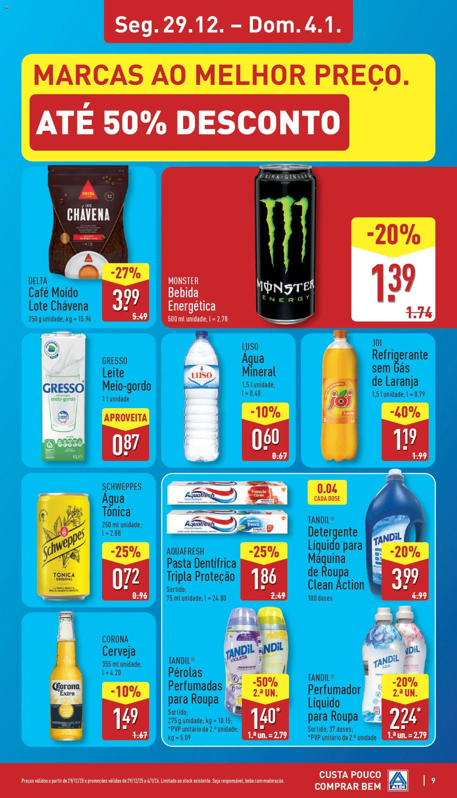 Aldi folheto │ válido de 29.12.2025 | Página: 9 | Produtos: Agua, Leite, Café, Cerveja