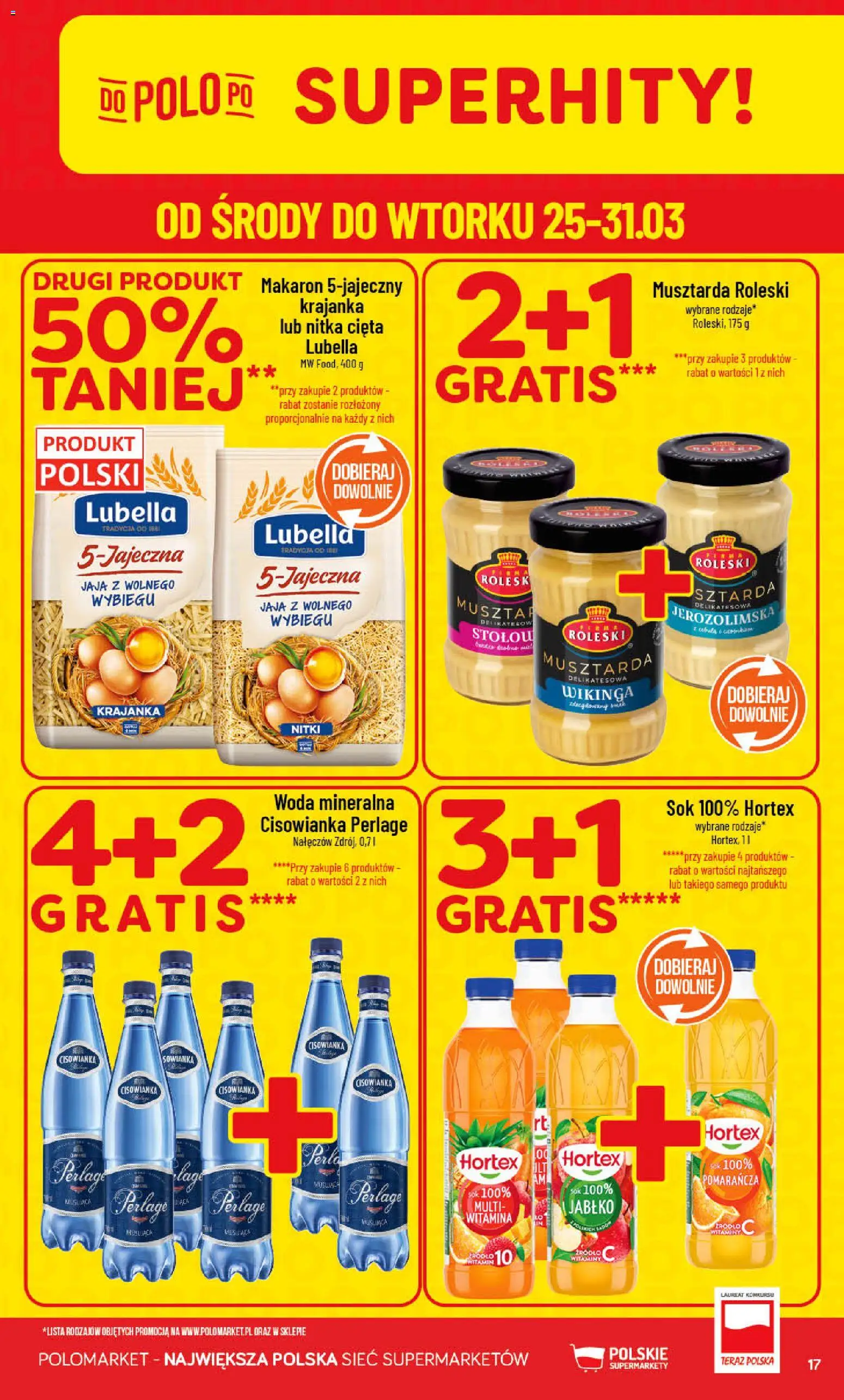 POLOmarket gazetka od 25.03.2026 | Strona: 17 | Produkty: Musztarda, Makaron, Woda, Jaja