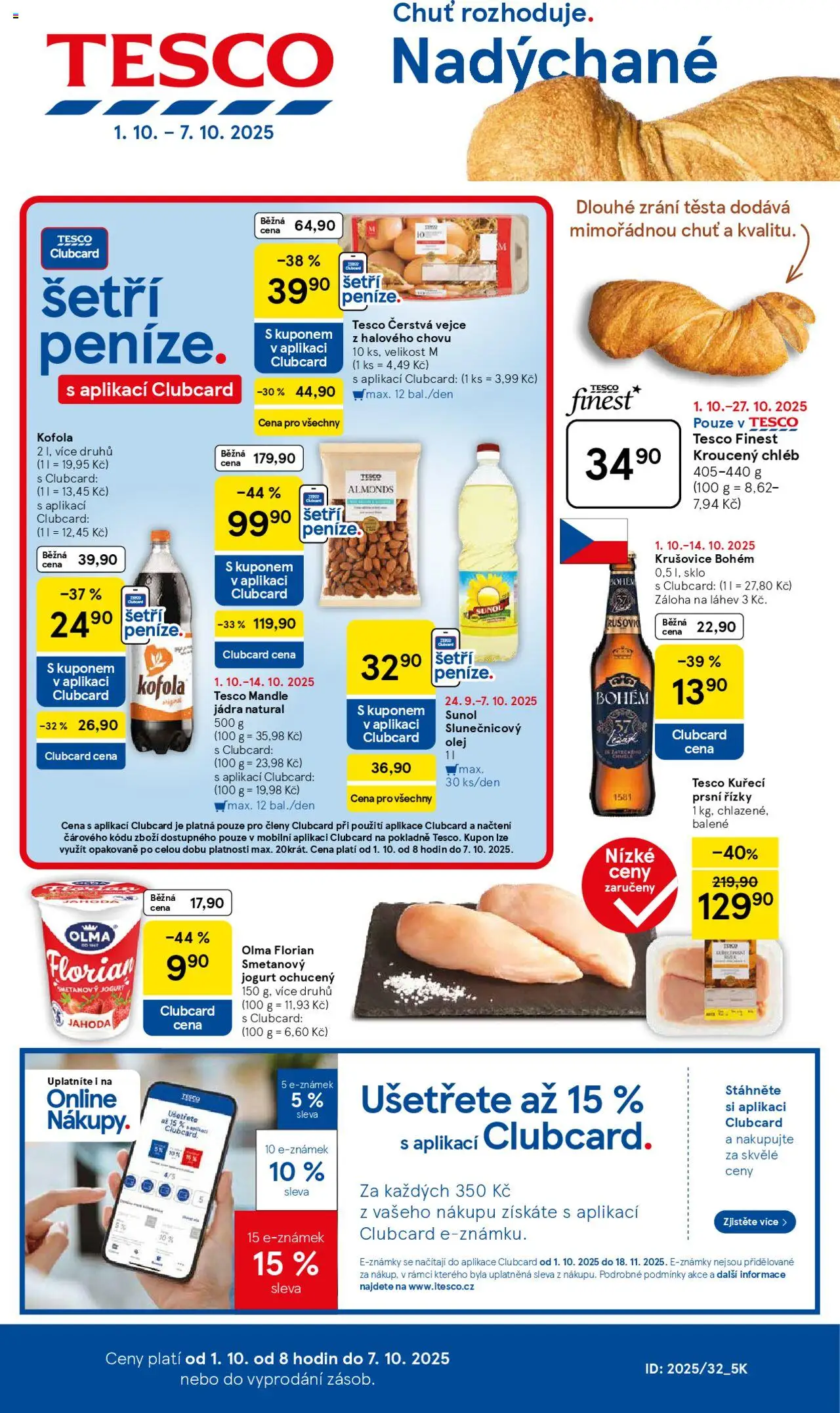 Tesco leták - Hypermarket od 01.10.2025 | Strana: 1 | Produkty: Finest, Krušovice Bohém, Kuřecí prsní řízky, Kofola