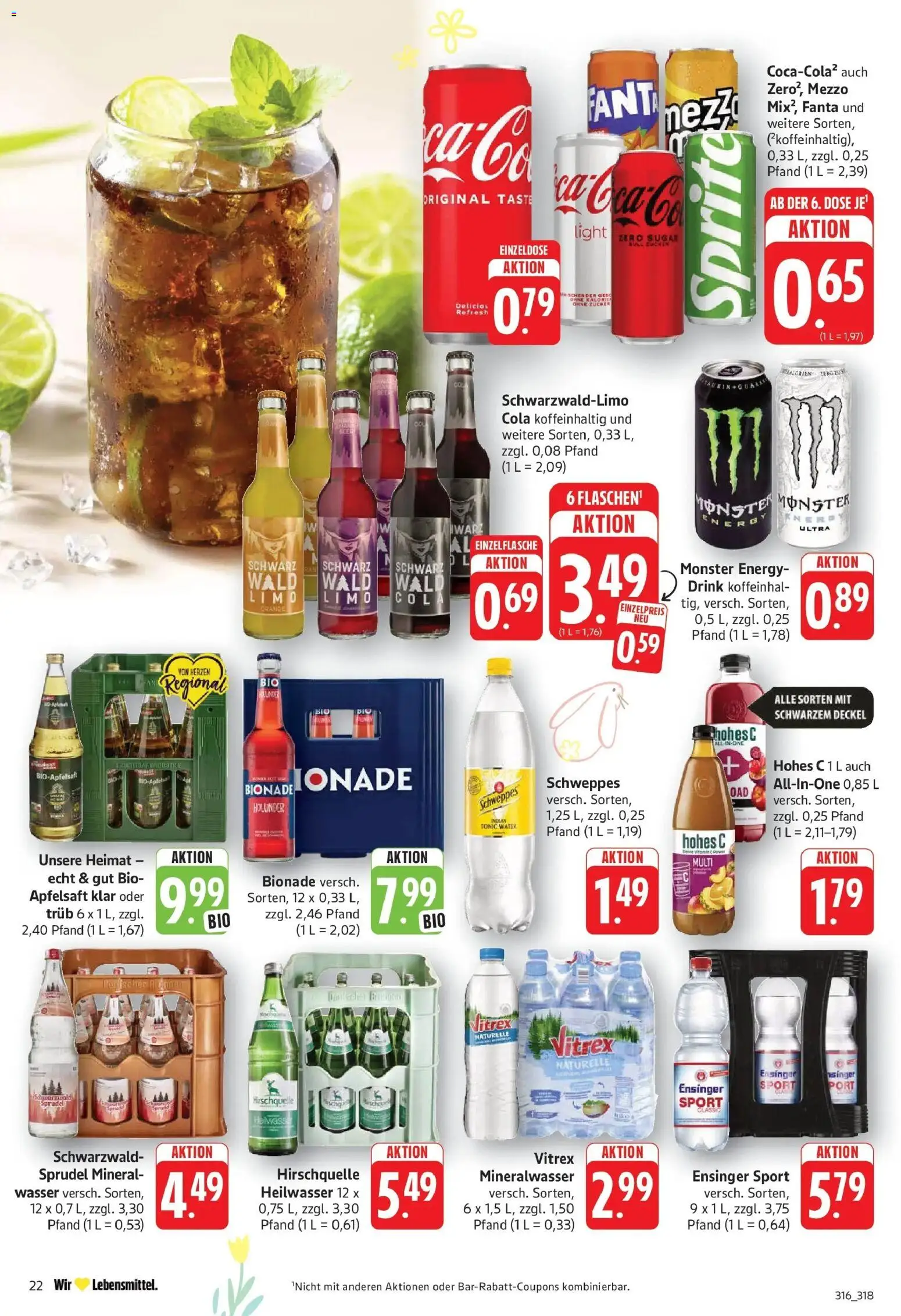 Edeka prospekt Geislingen	 – gültig ab 30.03.2026 | Seite: 22 | Produkte: Bionade, Monster, Wasser, Hohes c