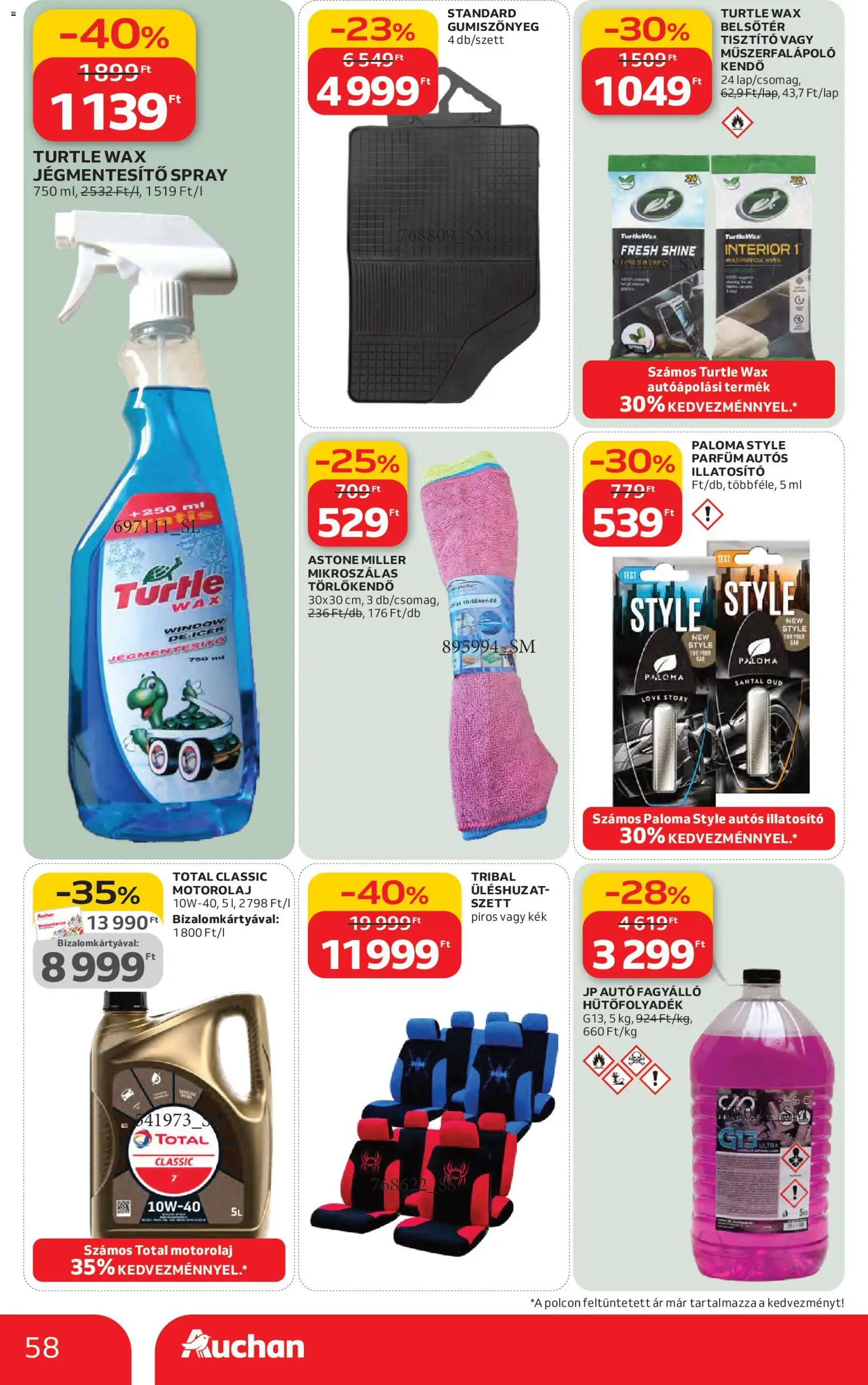 Auchan akciós ujság - amely érvényes a következő dátumtól: 12.02.2026 | Oldal: 58 | Termékek: Kendő, Törlőkendő, Parfüm, Motorolaj