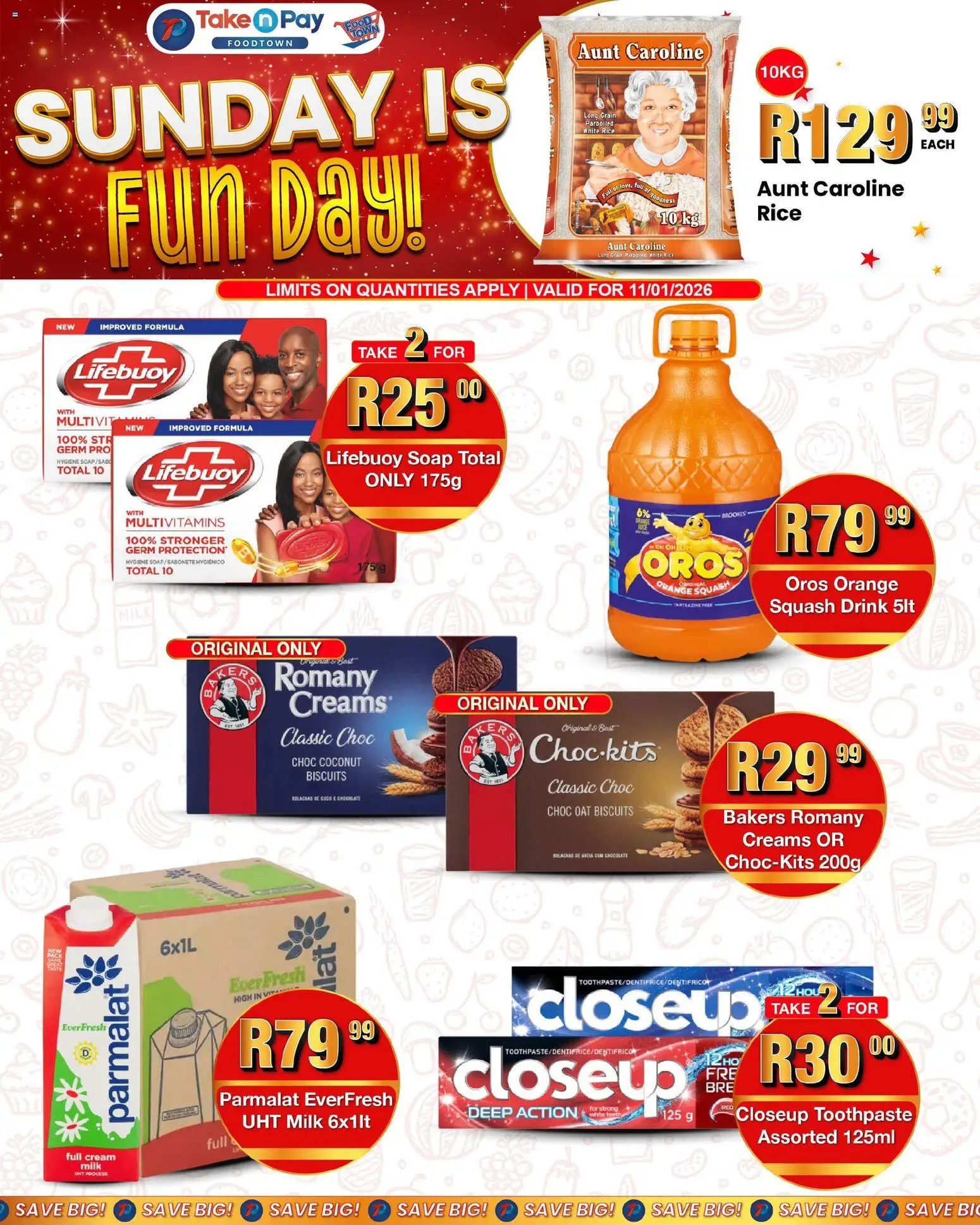 New Take n Pay catalogue – valid from 11.01.2026 | Page: 2 | Products: Milk, Chocolate, Rice, Toothpaste