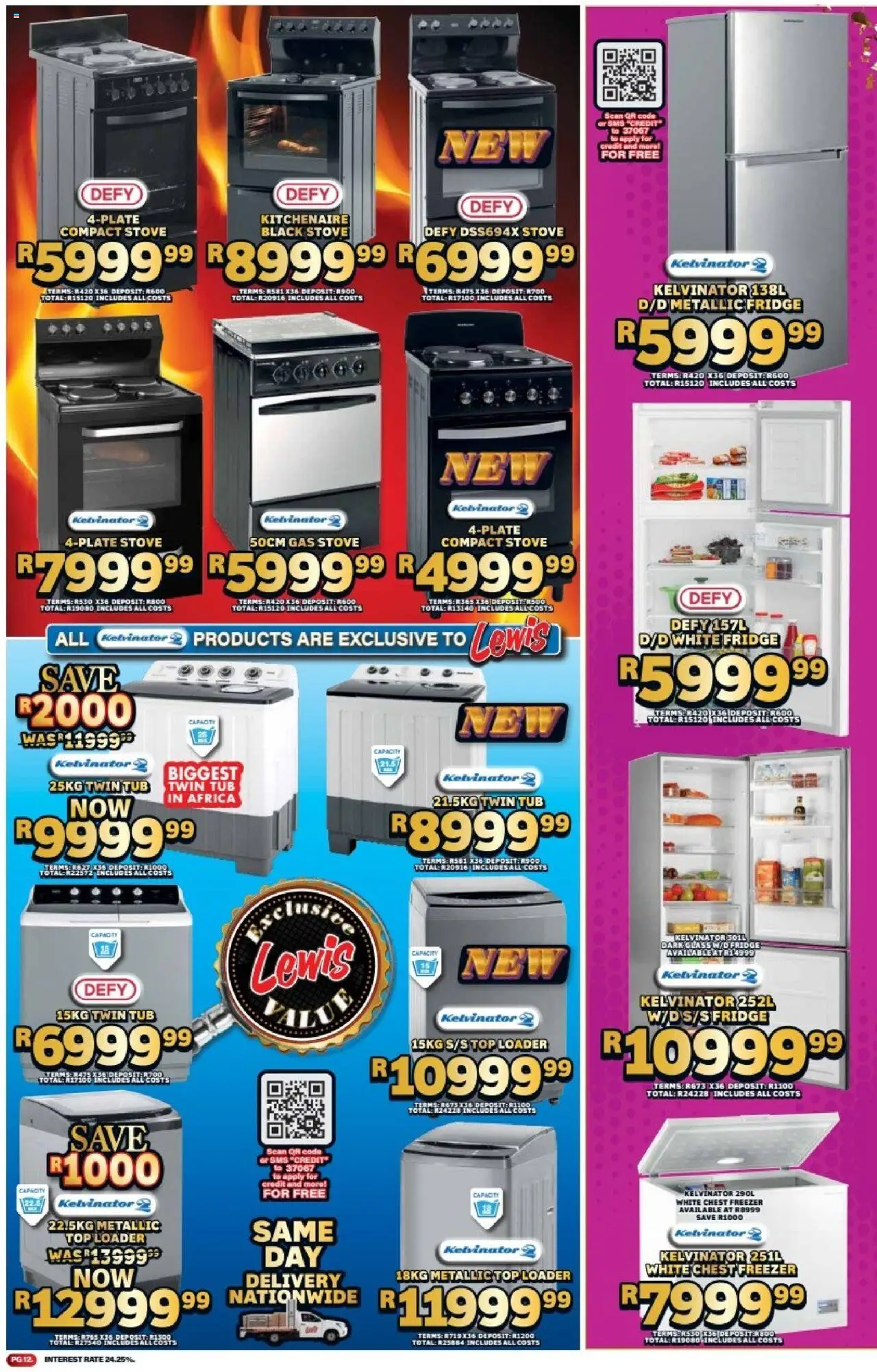 Lewis Stores Specials │ valid from 11.08.2025 | Page: 12 | Products: Stove, Fridge, Gas stove, Chest freezer