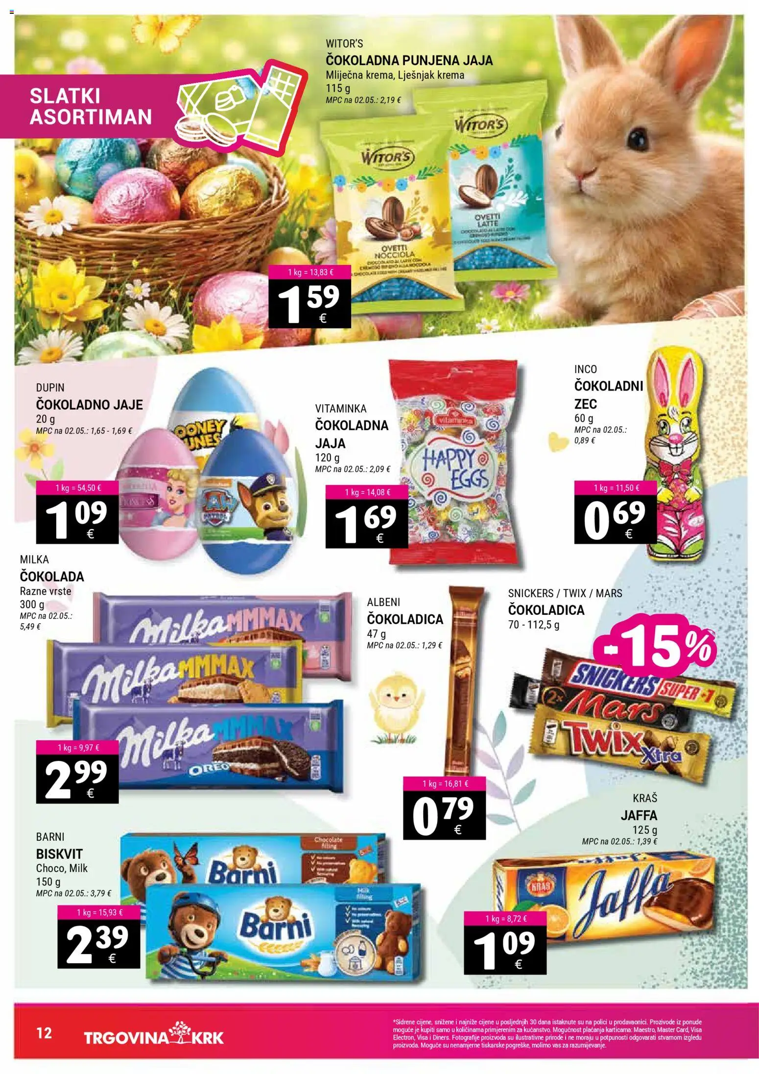 Trgovina Krk katalog | vrijedi od 16.03.2026 | Stranica: 12 | Proizvodi: Snickers, Jaja, Čokolada, Krema